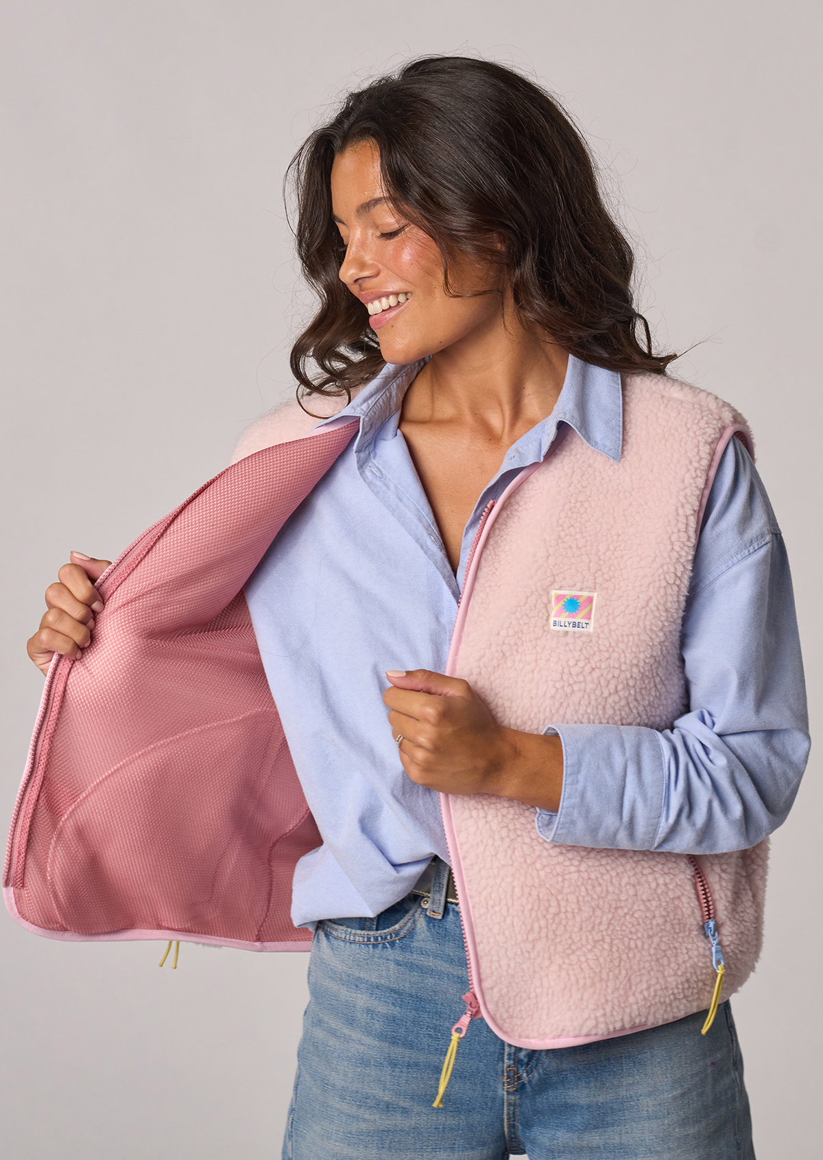 Veste sherpa zippée sans manches BILLYBELT Rose