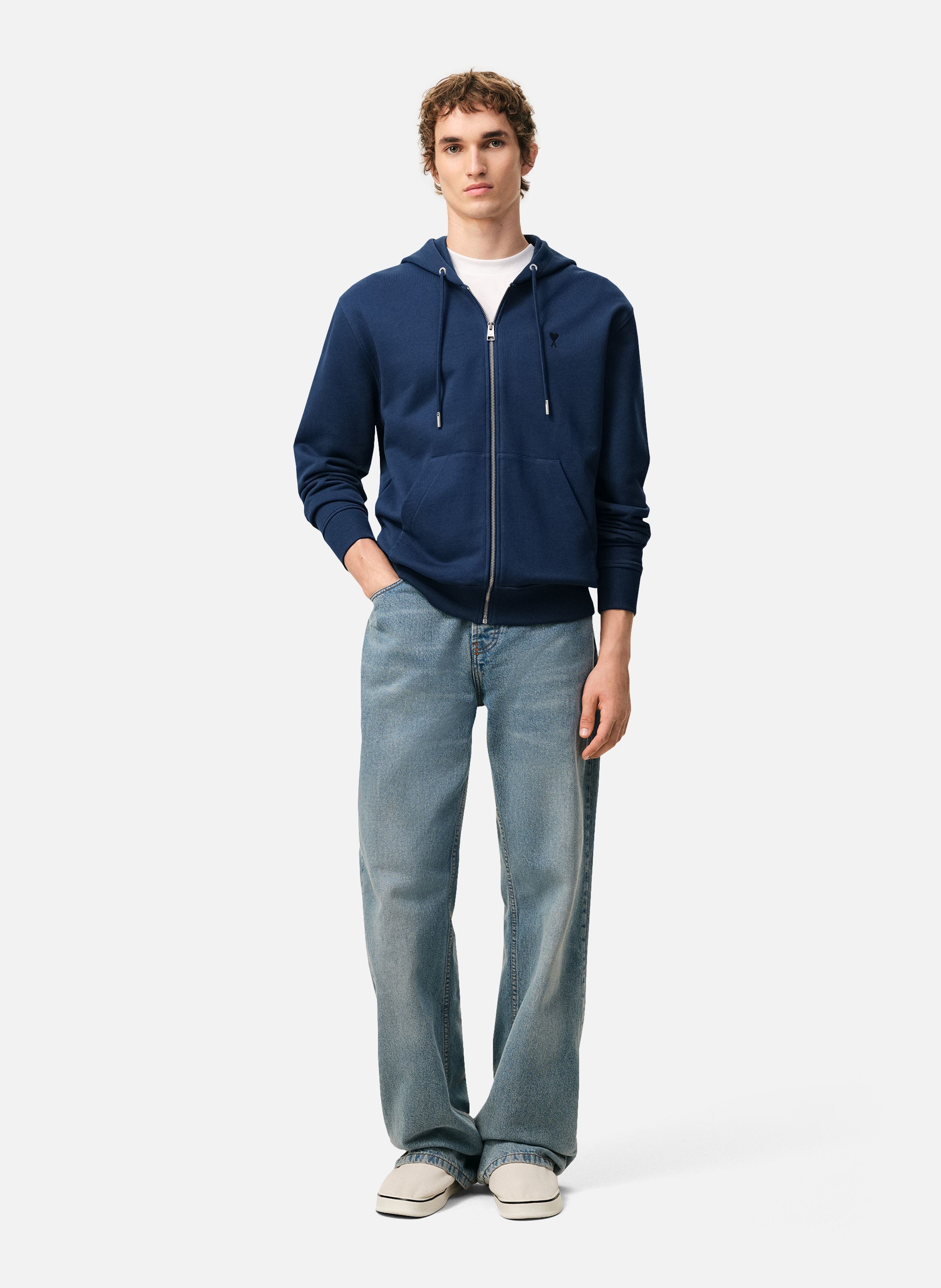 Hoodie zippé ami de coeur en coton AMI PARIS Bleu