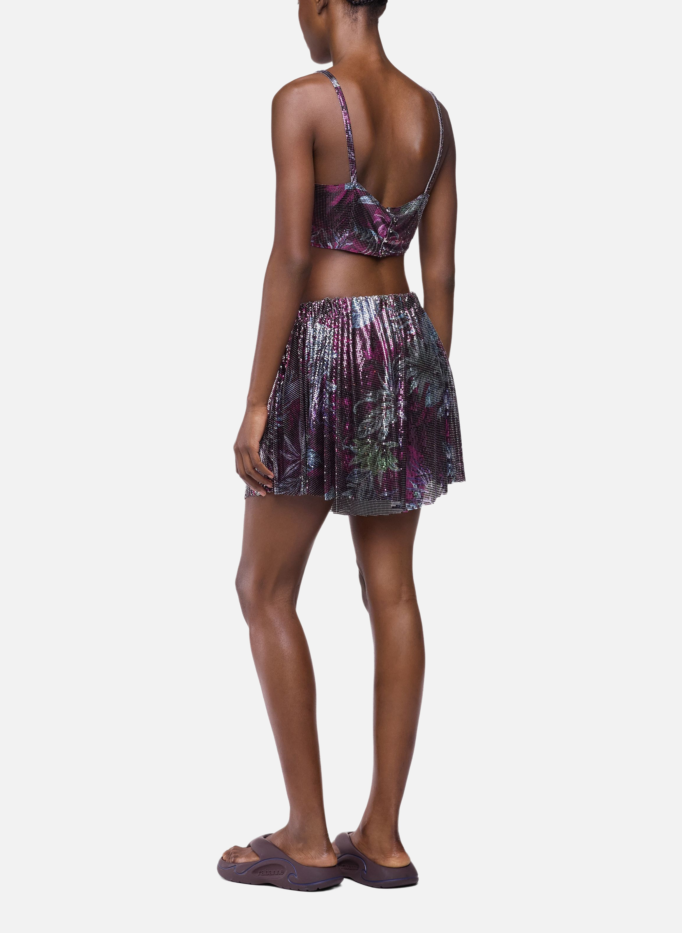 Brassière sans manches en mesh imprimée palmier RABANNE Bleu