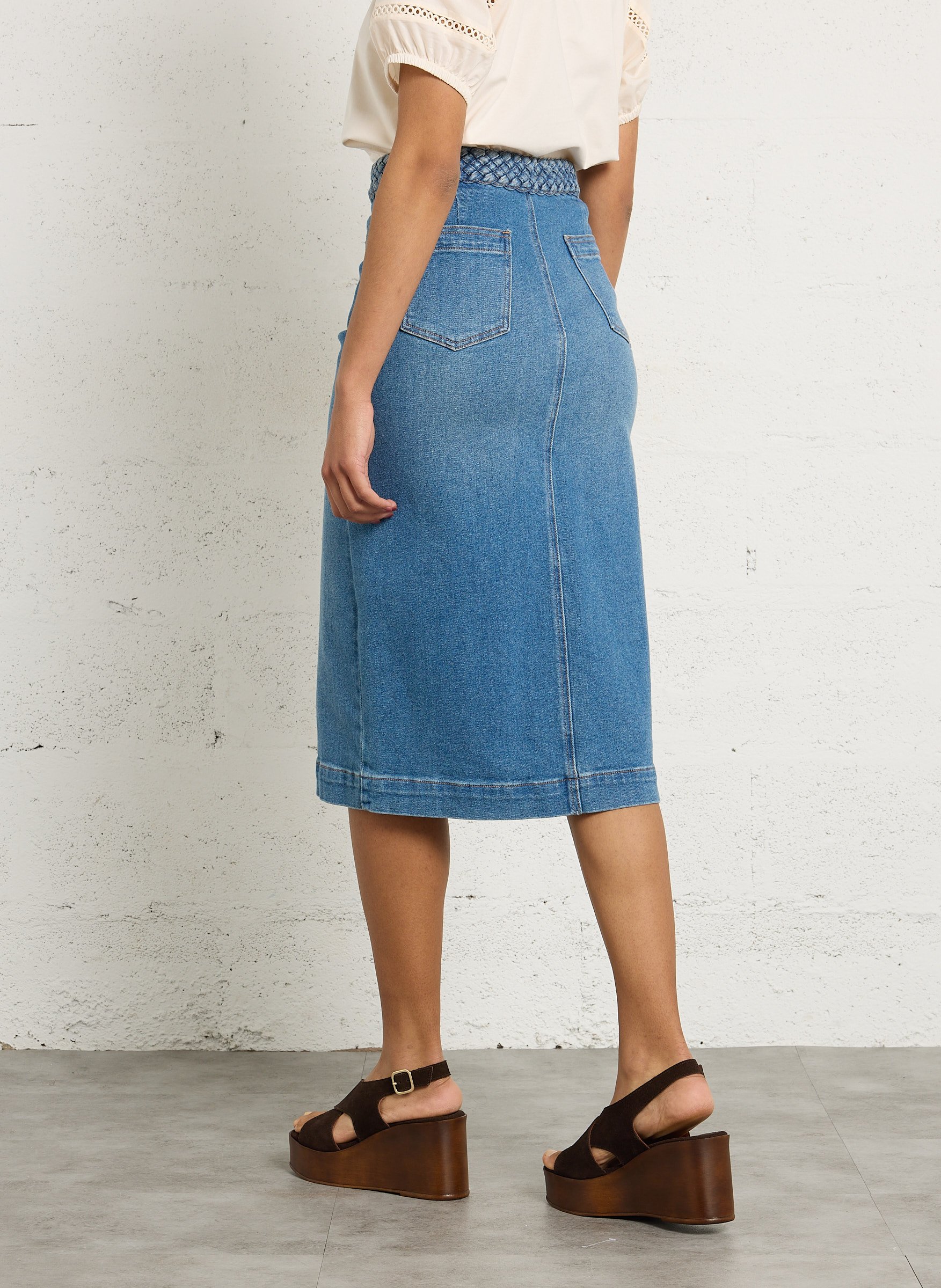 Jupe midi taille haute tressée en jean oceane MAISON 123 Bleu