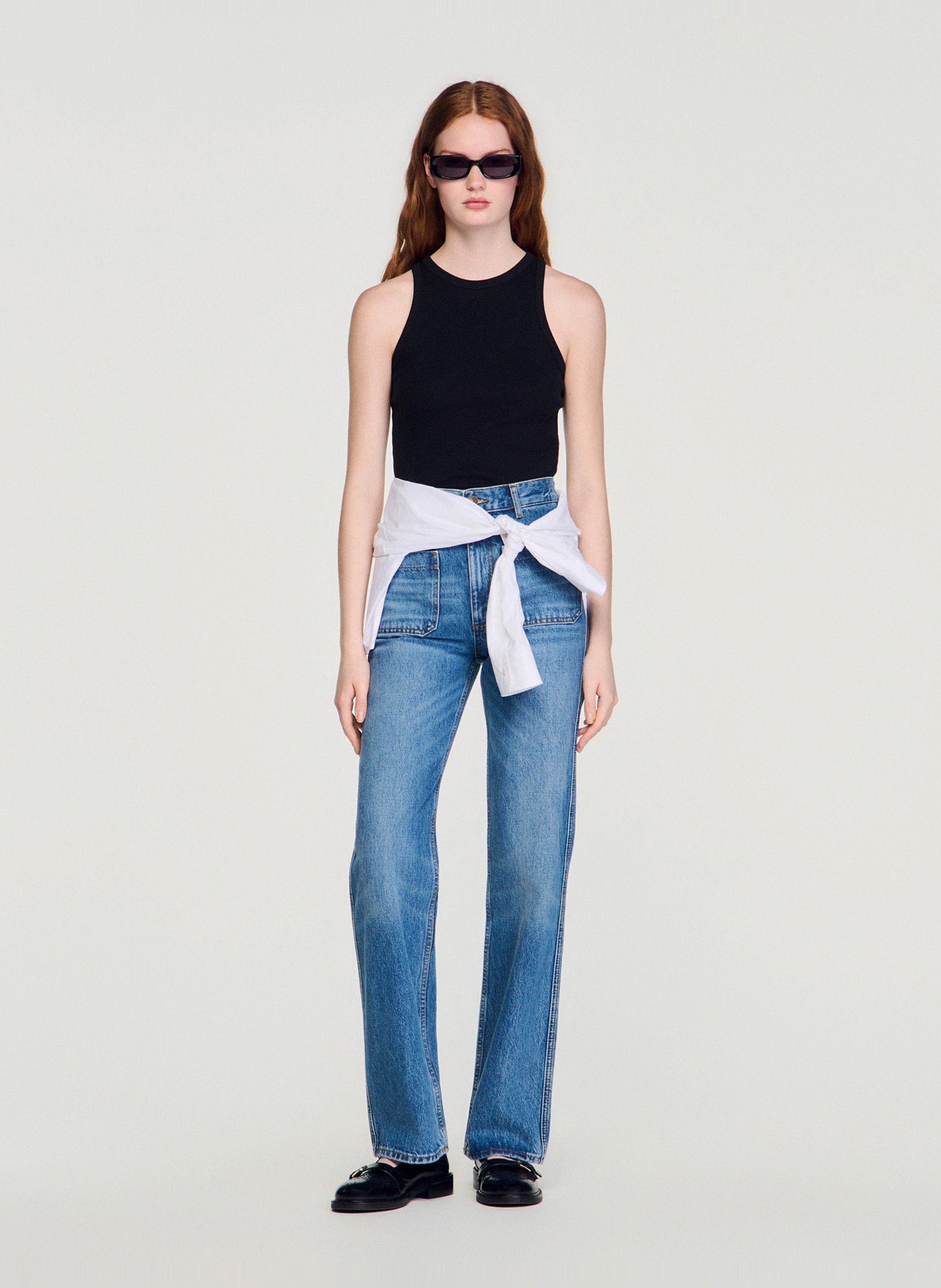 Débardeur col rond en coton Noir