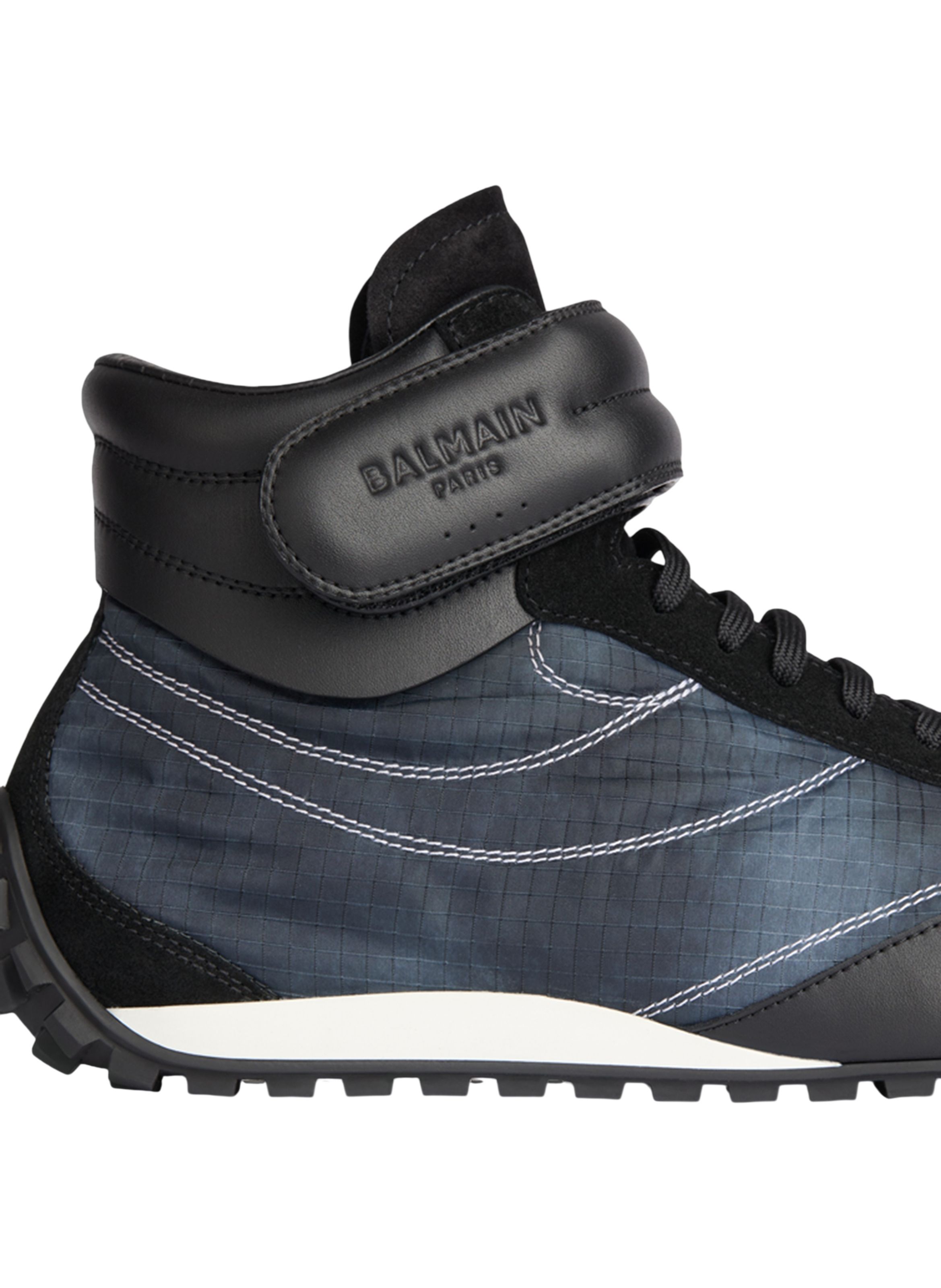 Baskets racing mid-top en nylon et cuir BALMAIN Noir