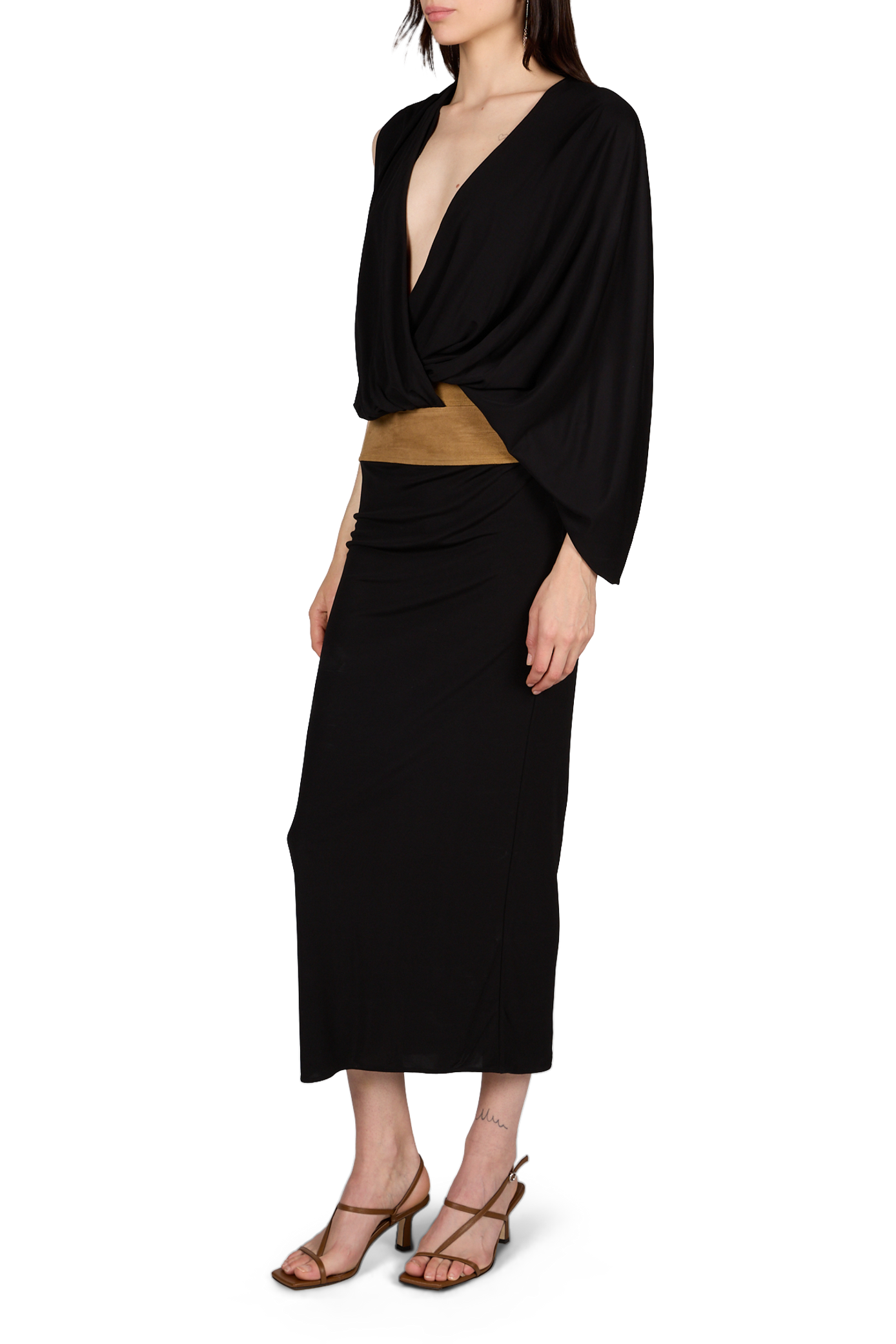 Draped dress with leather trim CHRISTOPHER ESBER Black