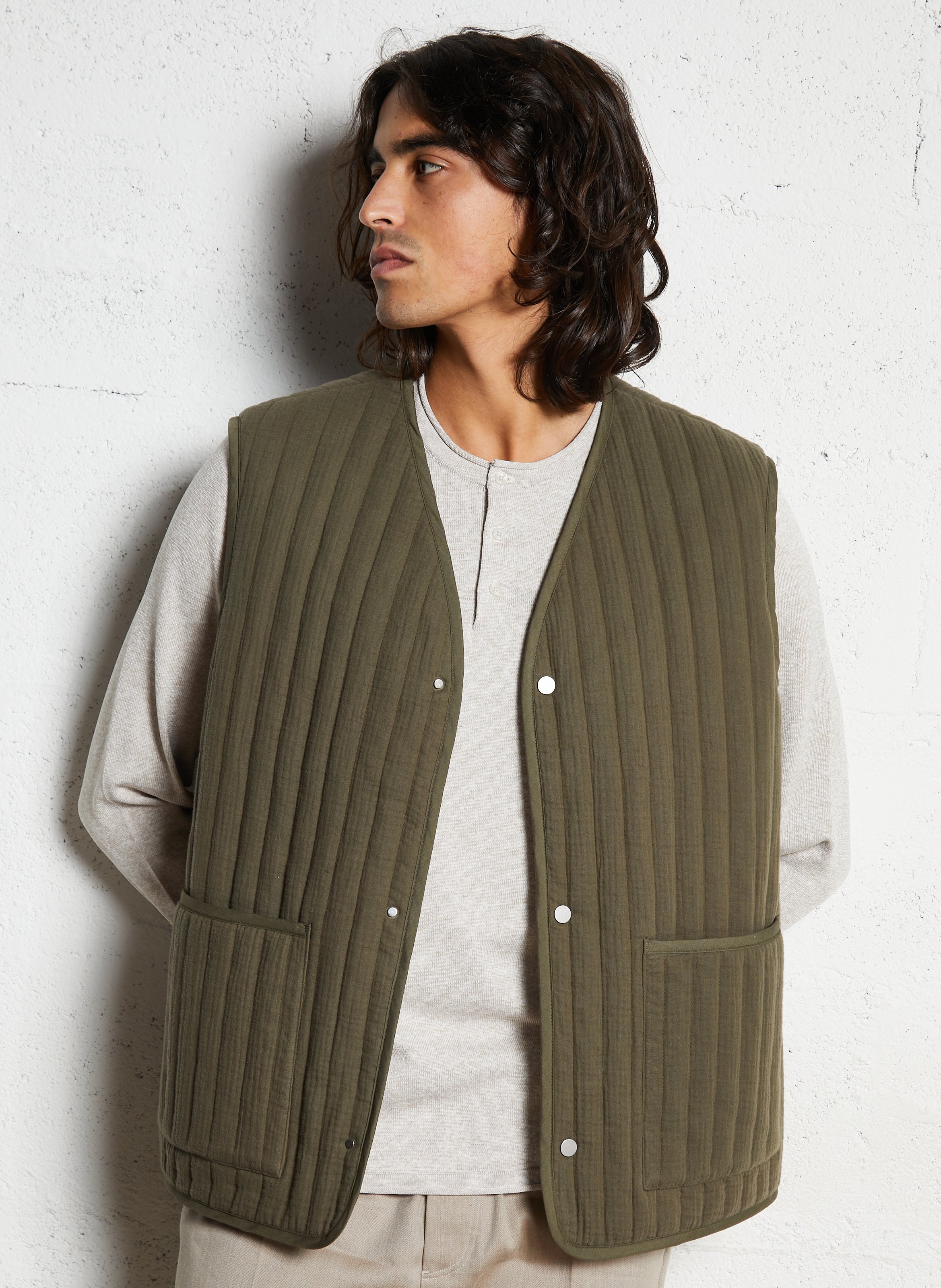 Veste sans manches en coton matelassé IKKS Kaki