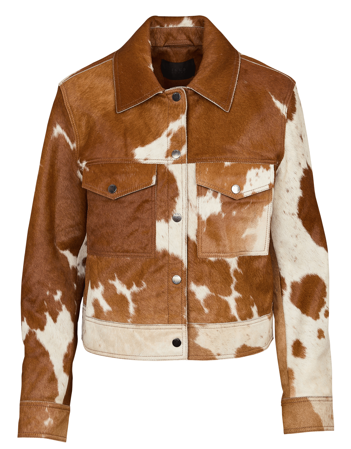Veste droite col classique en cuir imprimé IKKS Beige