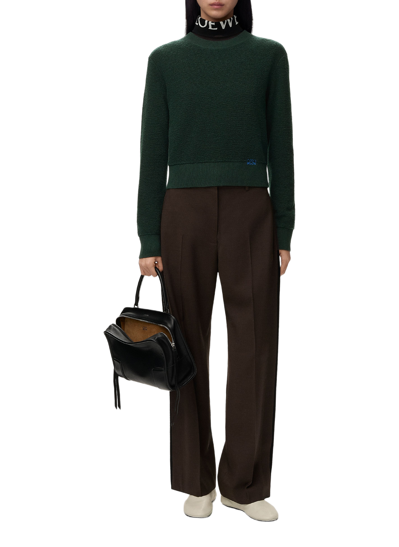 Straight wool embroidered sweater LOEWE Green
