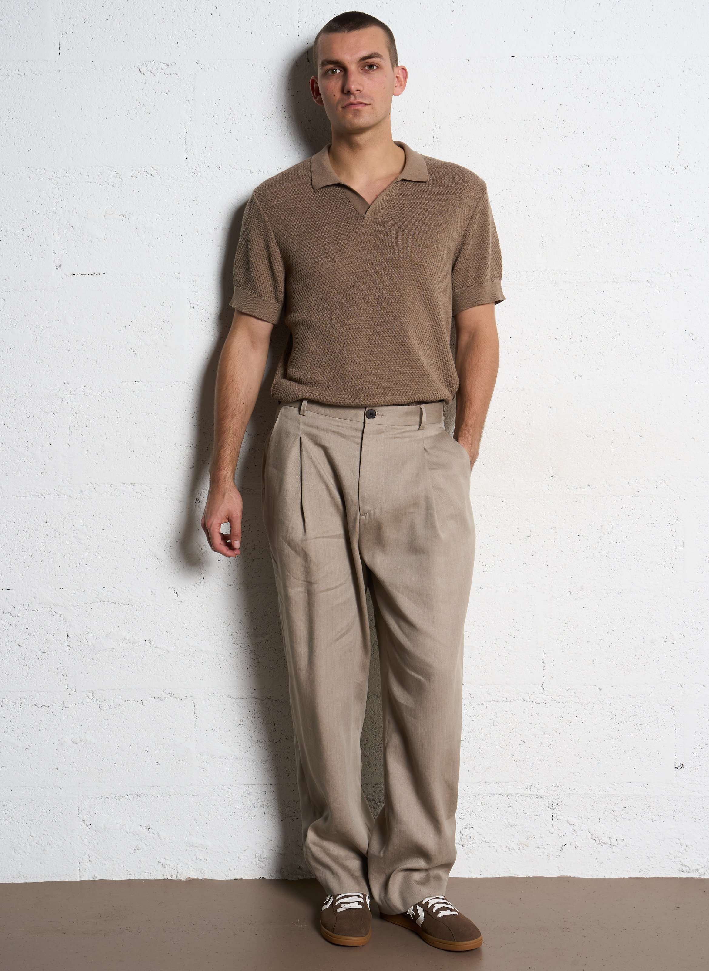 Pantalon droit en lin mélangé IKKS Beige