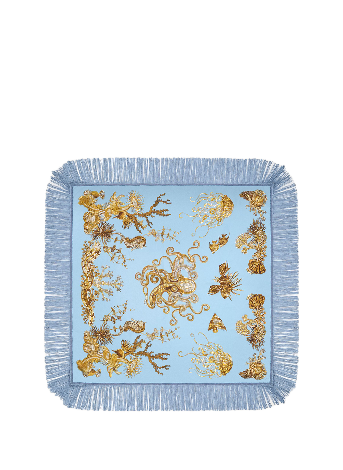 Echarpe à motif à franges en soie LA DOUBLEJ Bleu