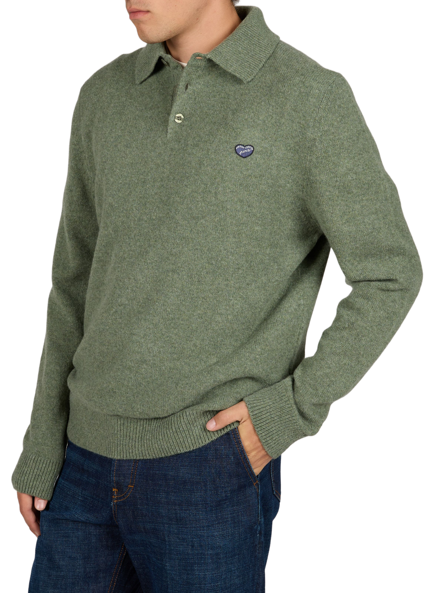 Straight wool long-sleeve polo MAISON LABICHE Green