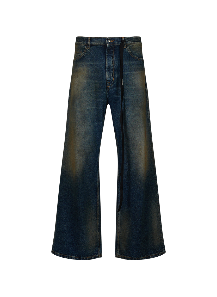 Jeans délavé large en coton ANN DEMEULEMEESTER Bleu