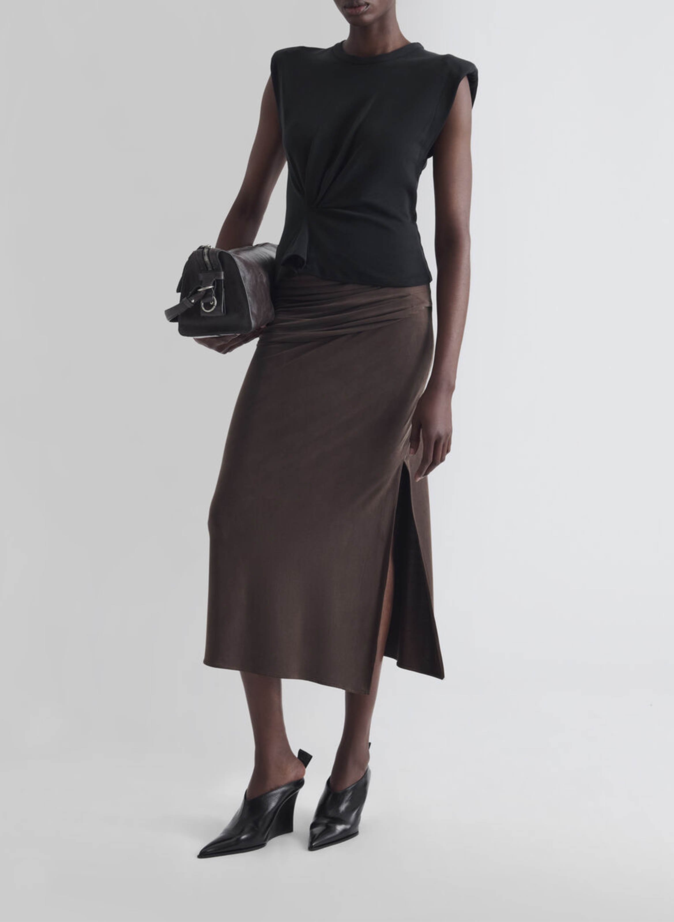 Jupe midi fendue avec drapé emeraude IRO Marron