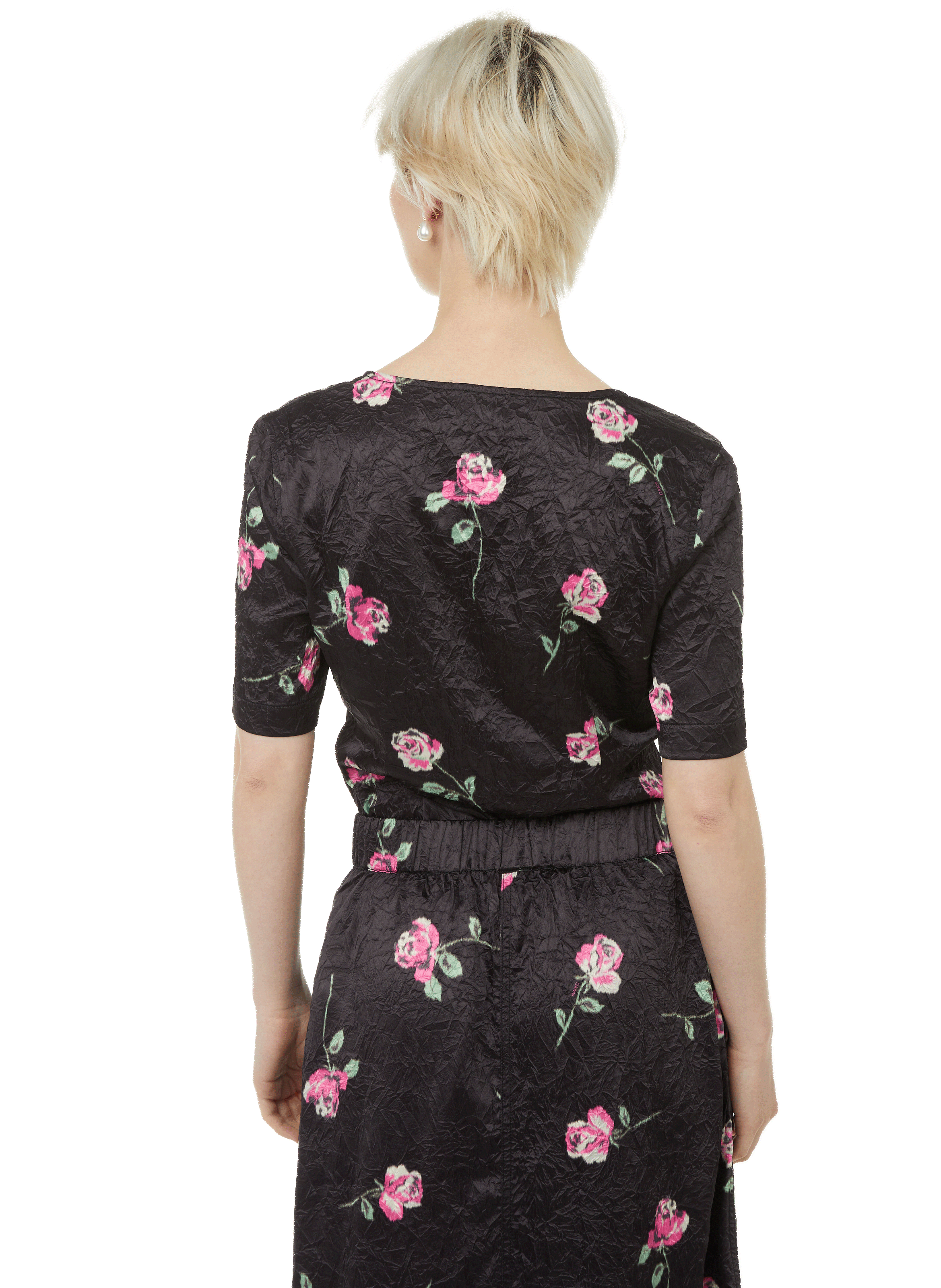 Top en satin froissé GANNI Noir