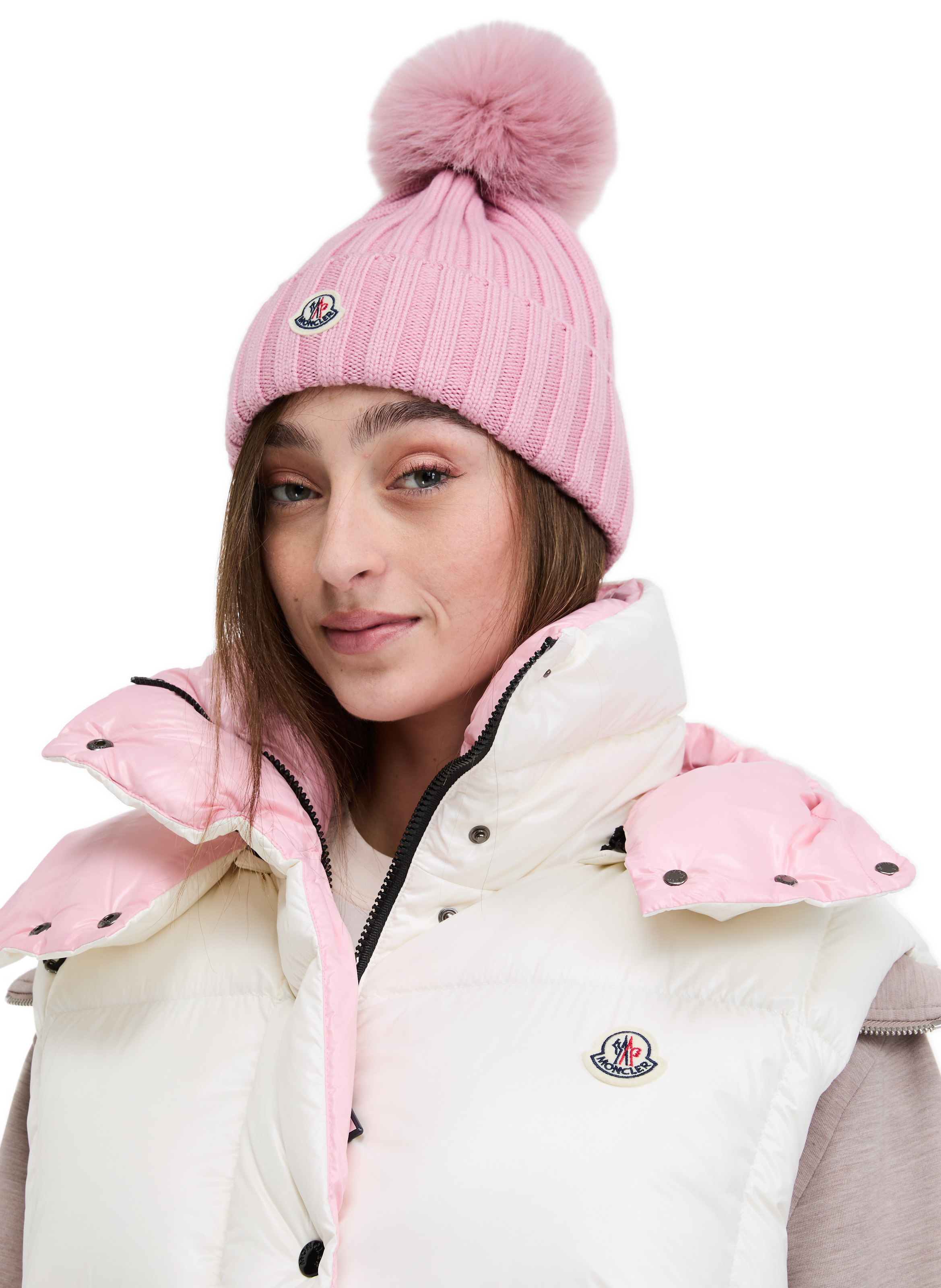 Bonnet en laine avec pompom MONCLER Rose