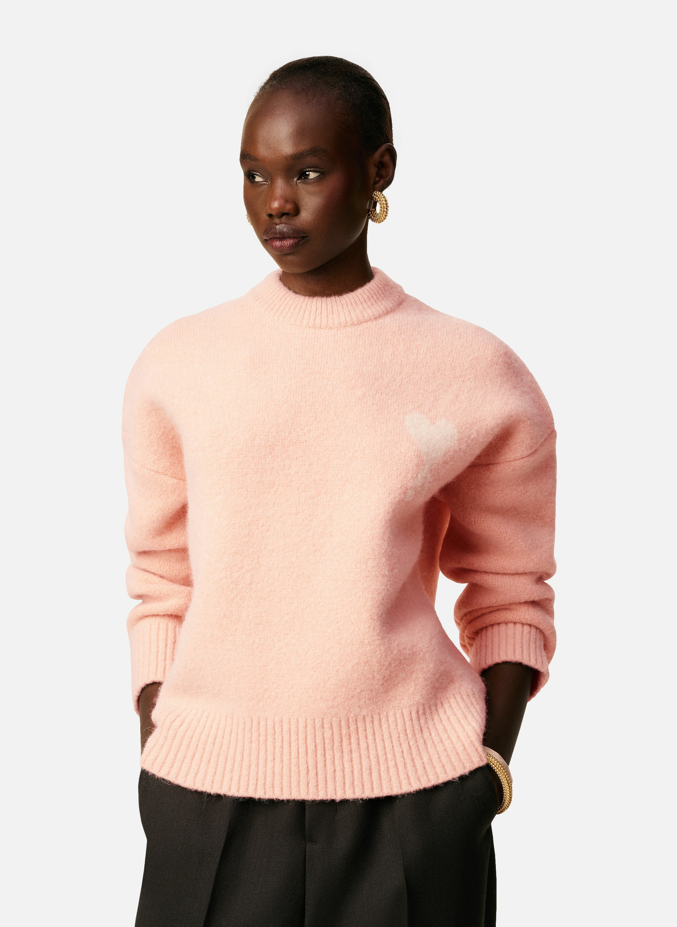 Pull col rond ami de coeur en alpaga unisexe AMI PARIS Rose