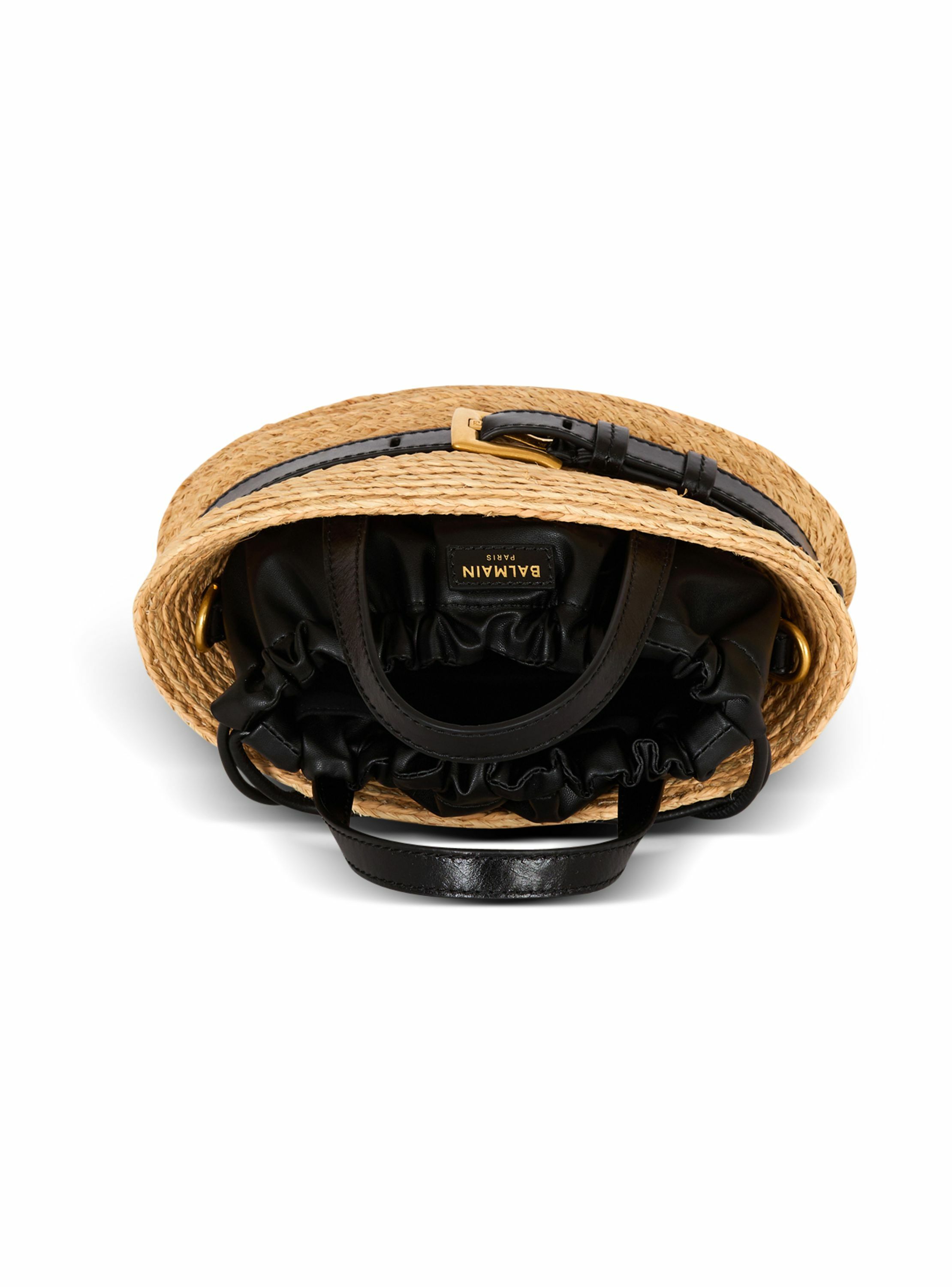 Sac shuffle mini en raphia BALMAIN Marron