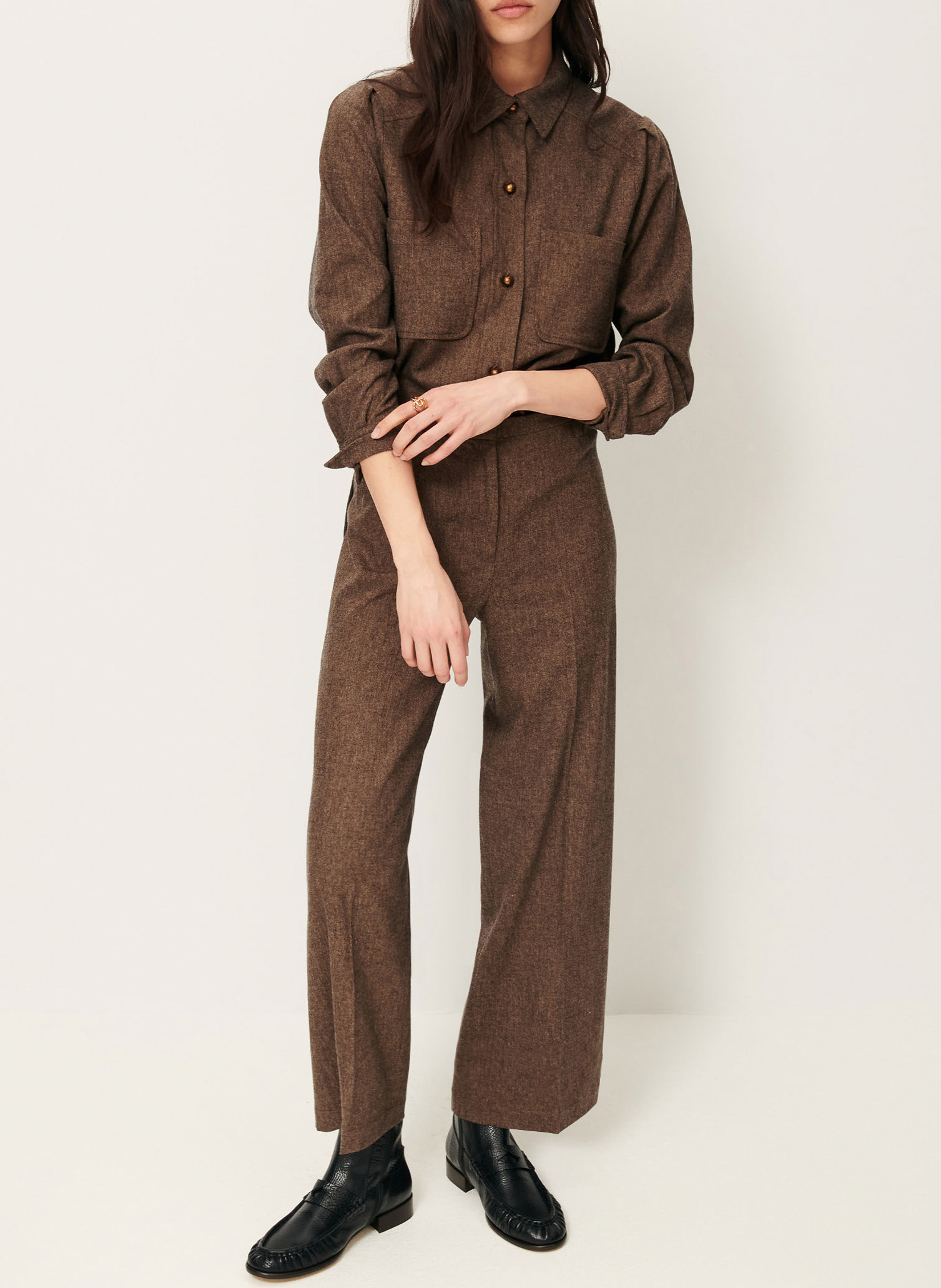 Pantalon large en laine mélangée aldiwool SESSUN Marron