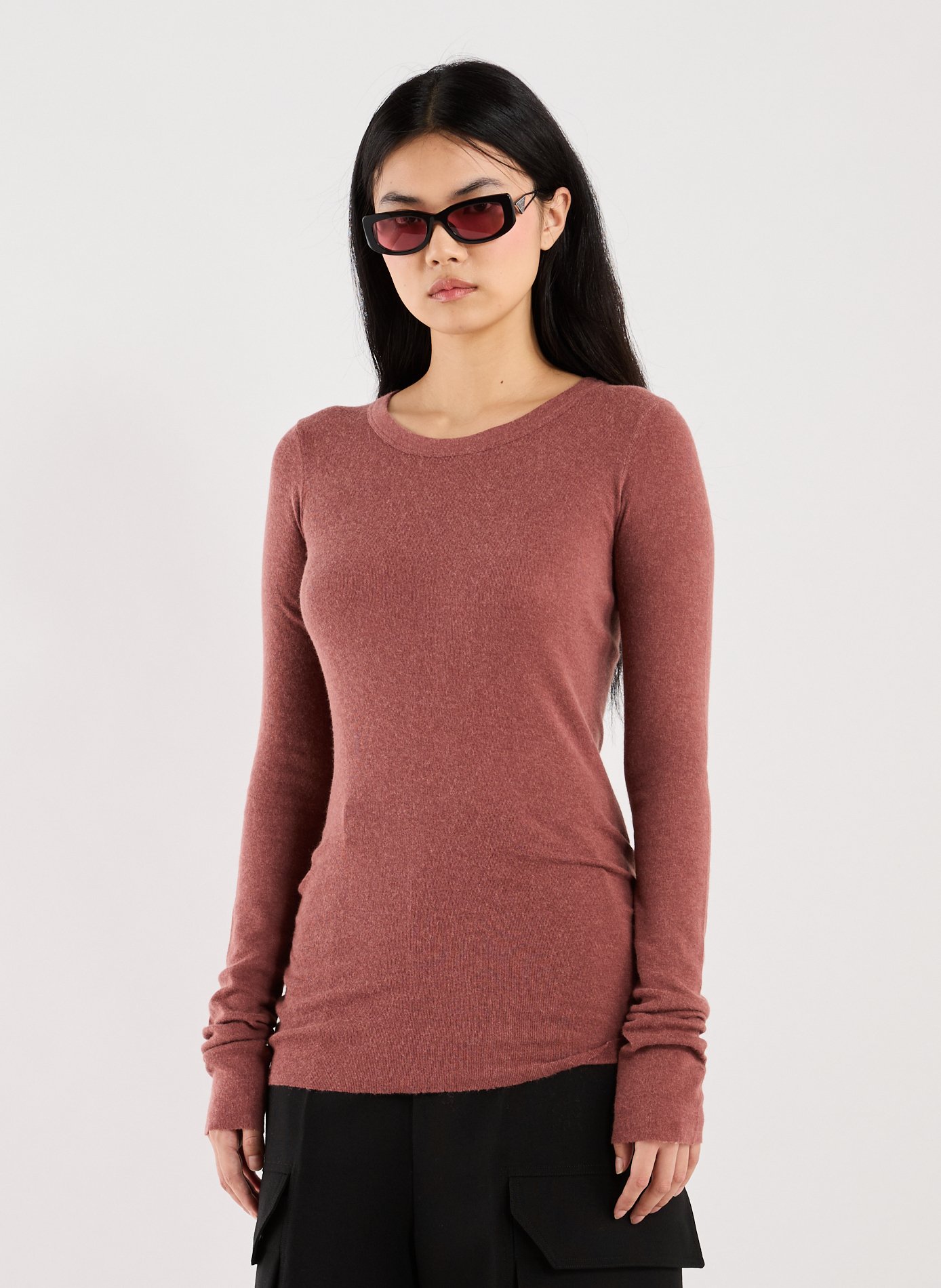 RICK OWENS Long round neck T-shirt Pink