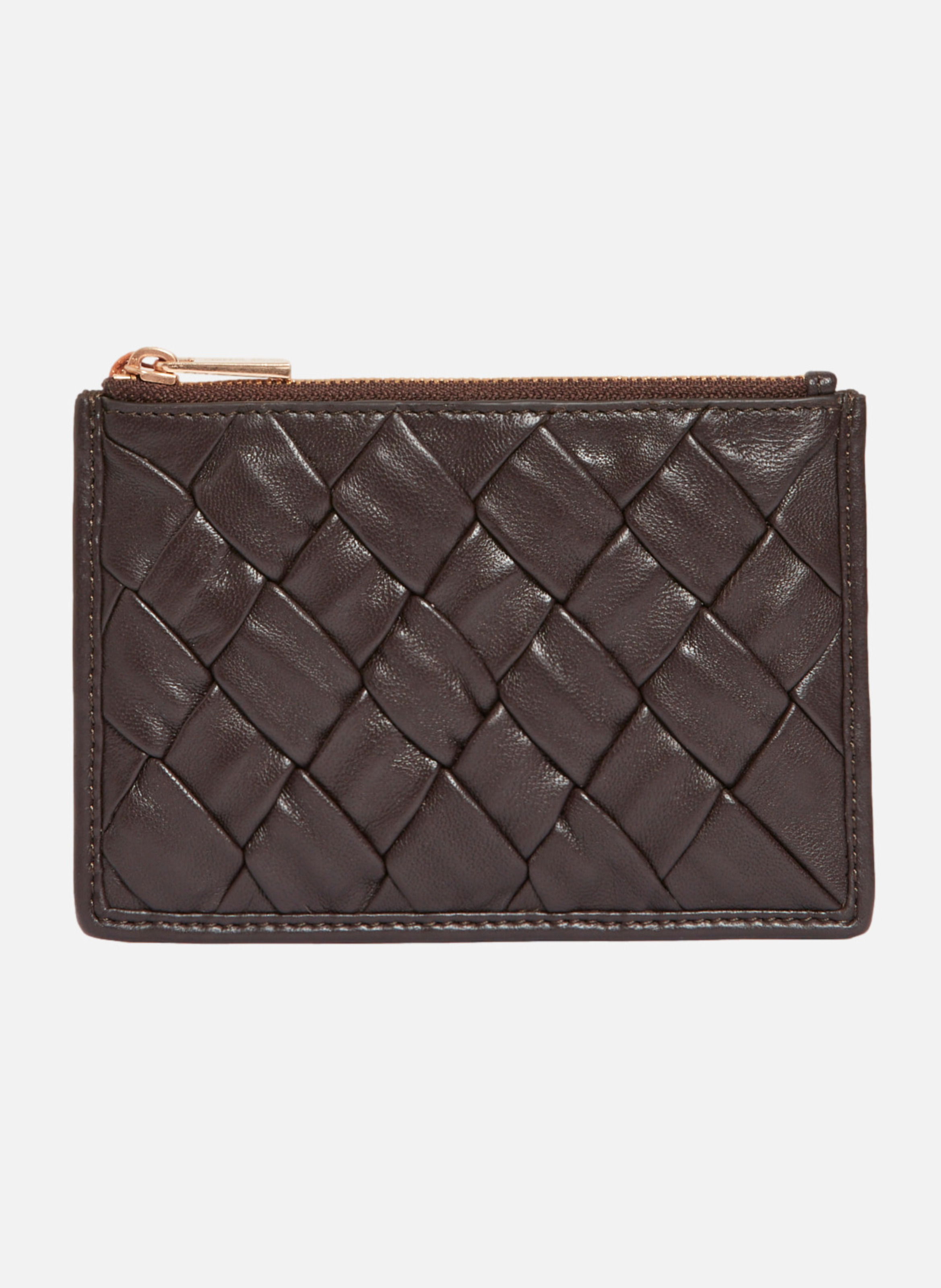 Porte monnaie en cuir tréssé noir Marron