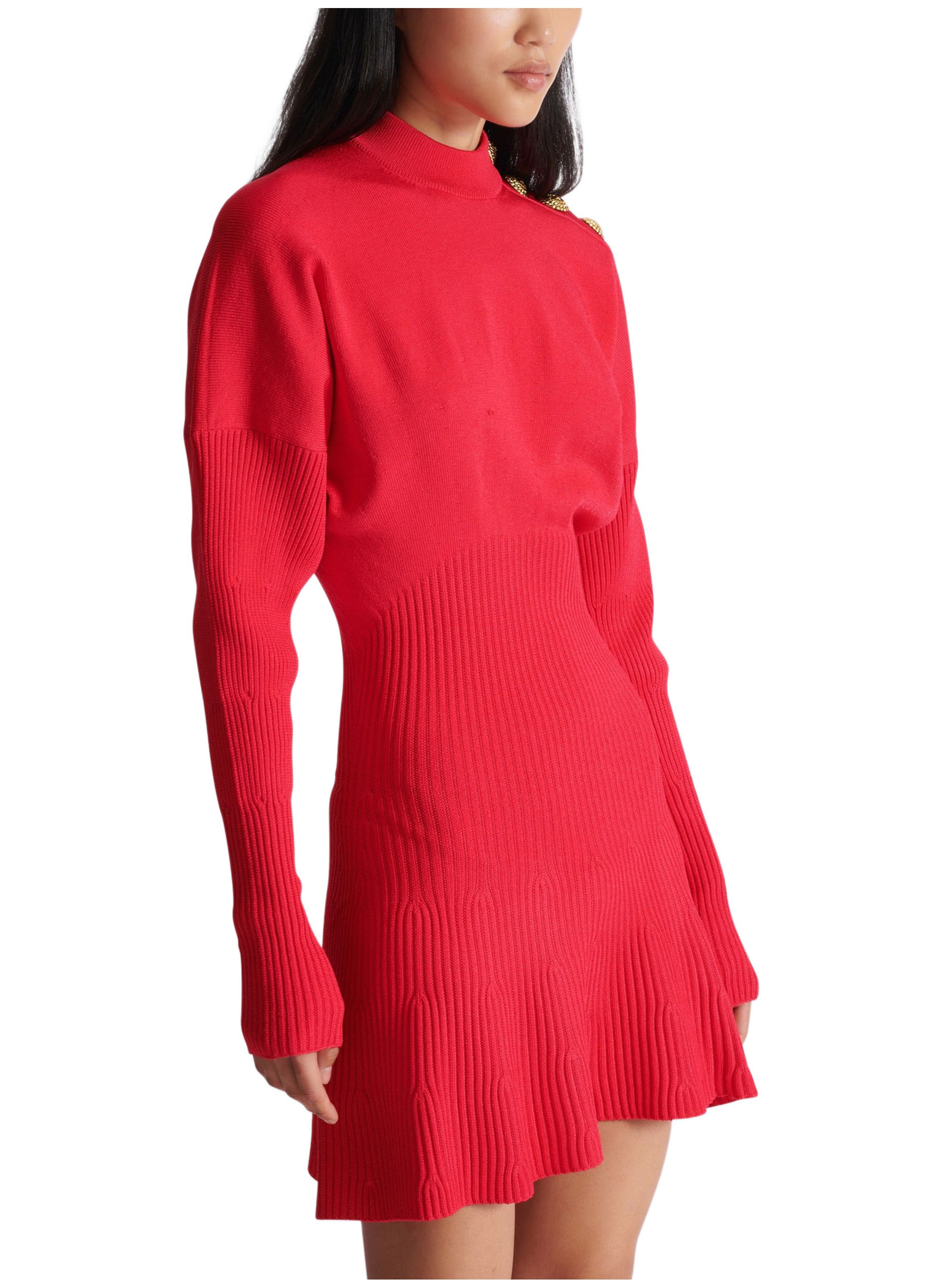 Robe courte en maille évasée BALMAIN Rose