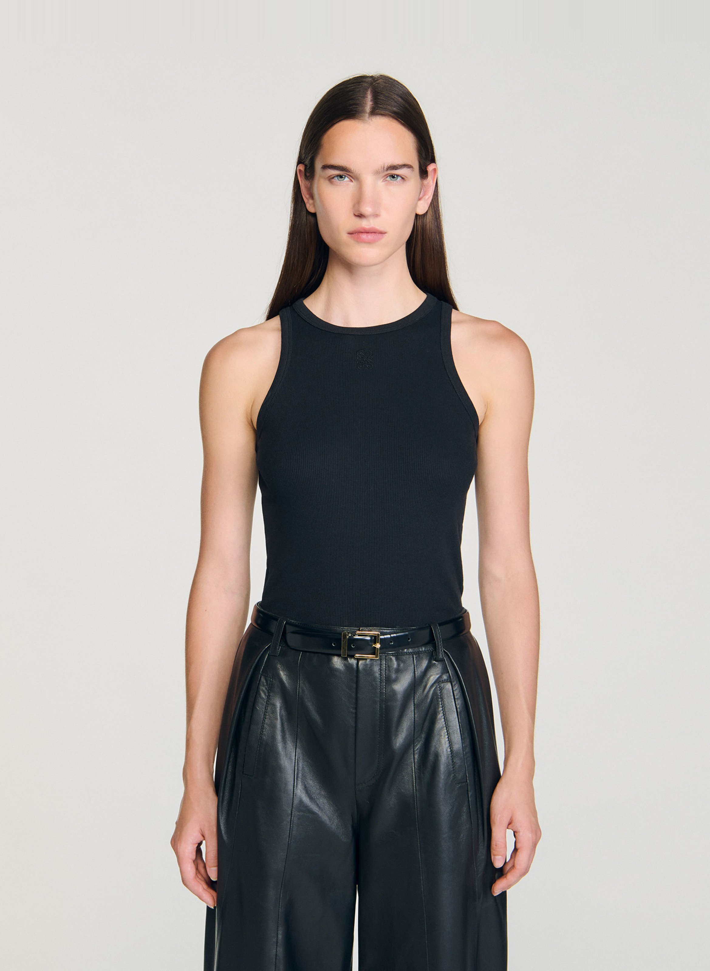 SANDRO Débardeur col rond en coton Noir