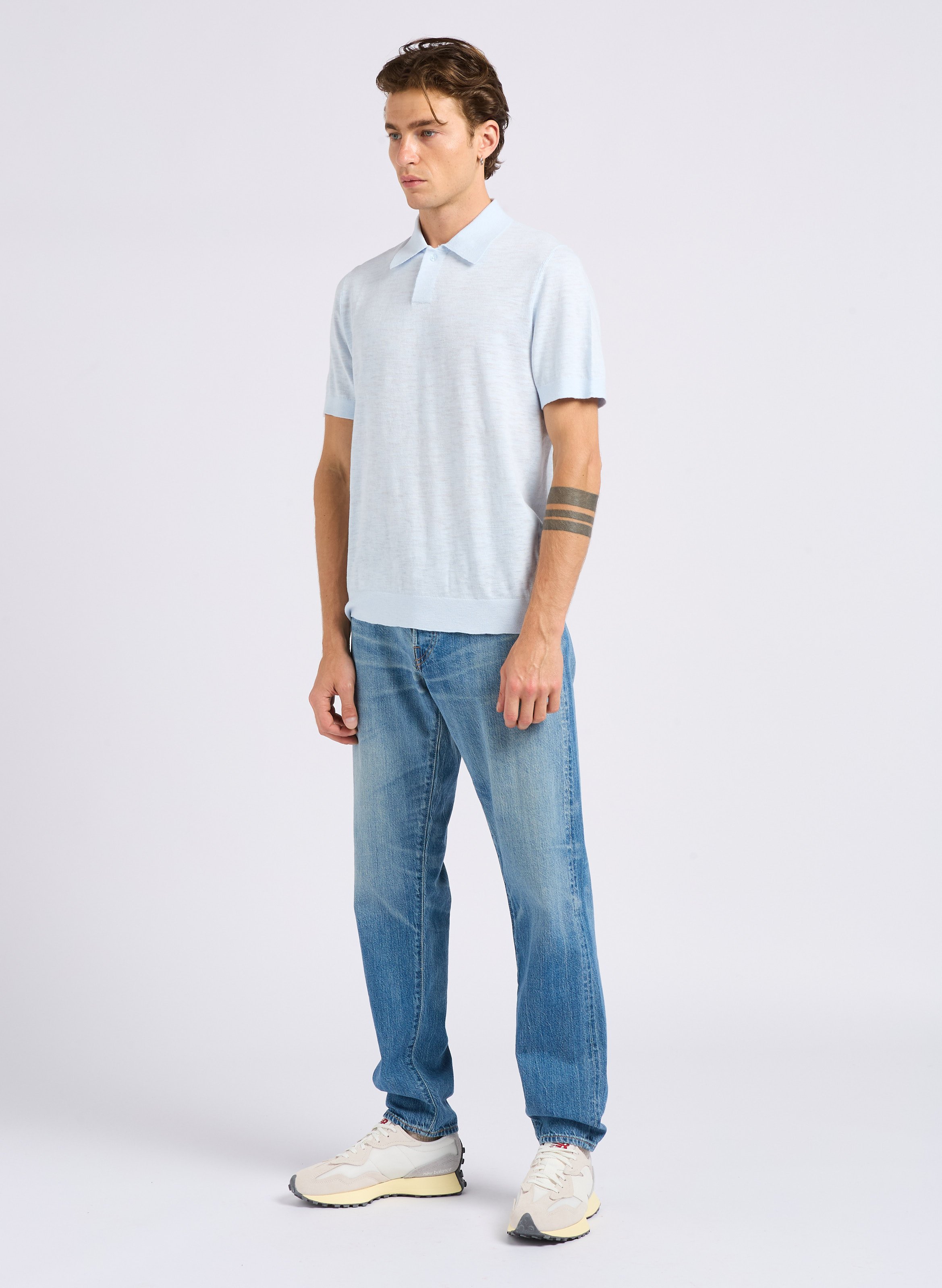 Polo manches courtes en coton mélangé Bleu