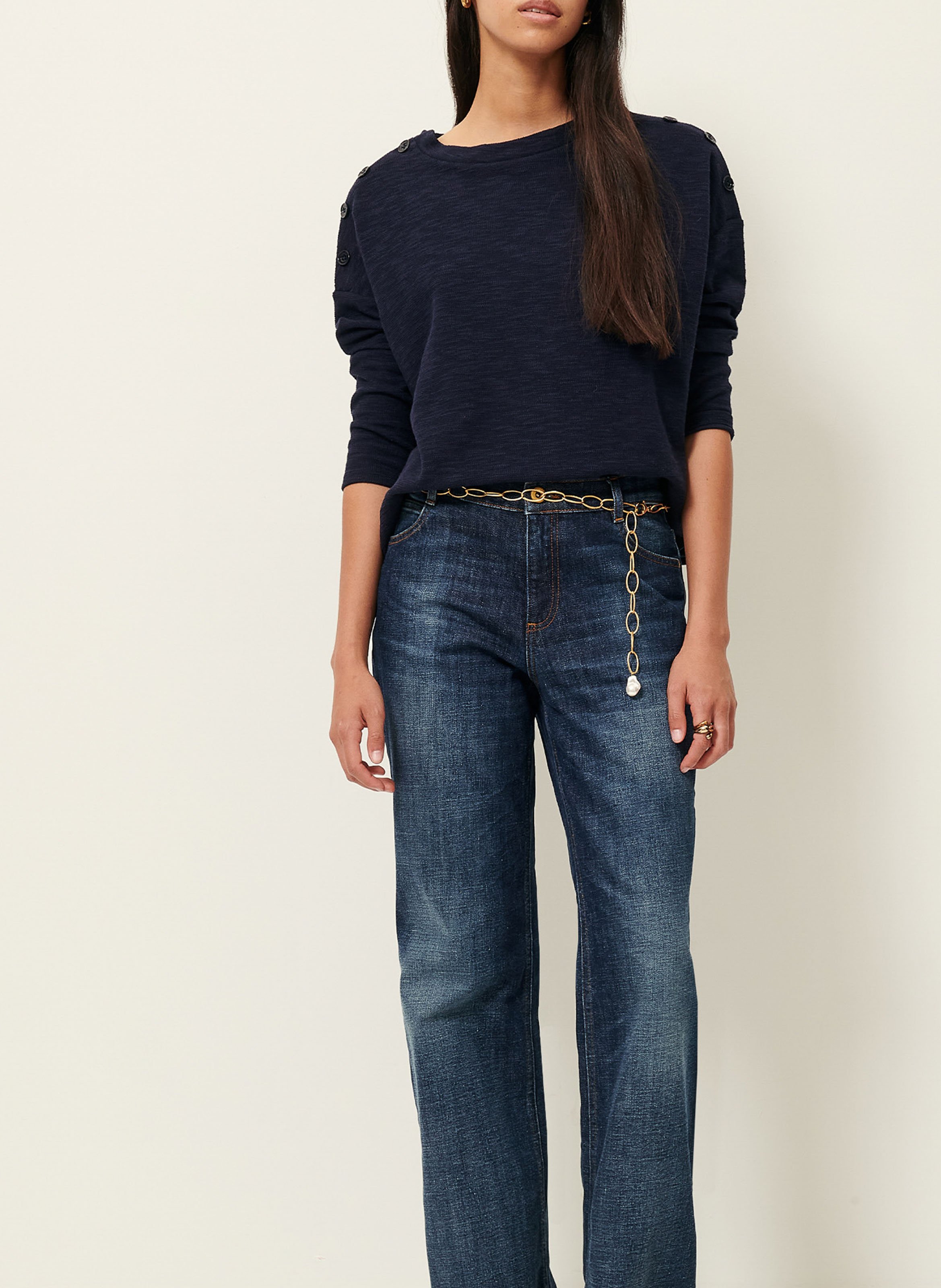 Sweat ample col rond en coton mélangé austin SESSUN Bleu