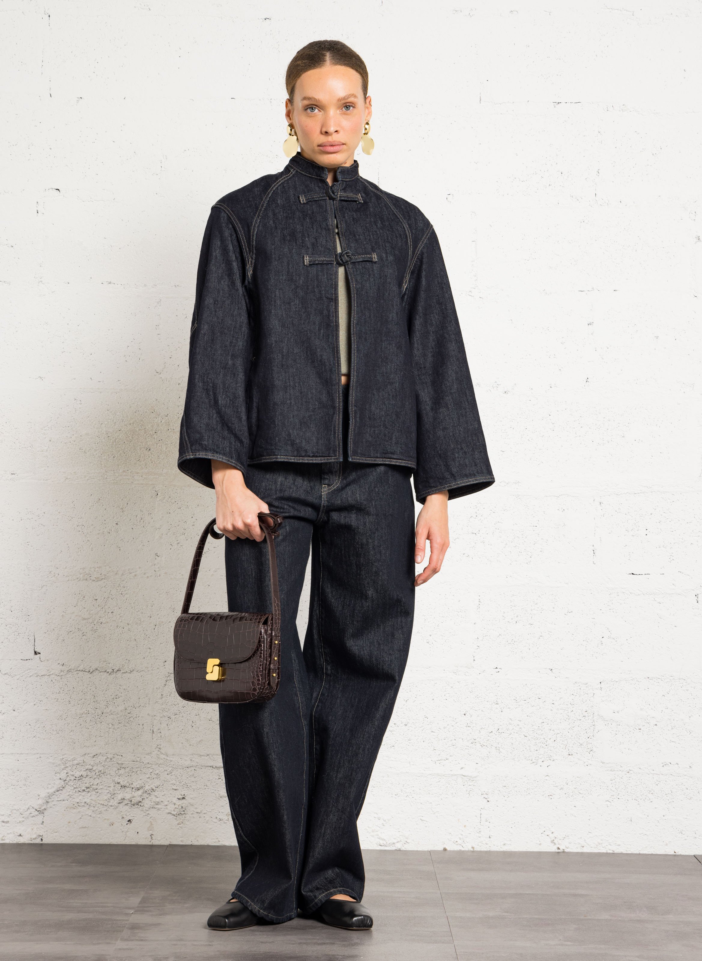 Sac bandoulière en cuir embossé croco Bellissima mini SOEUR Marron