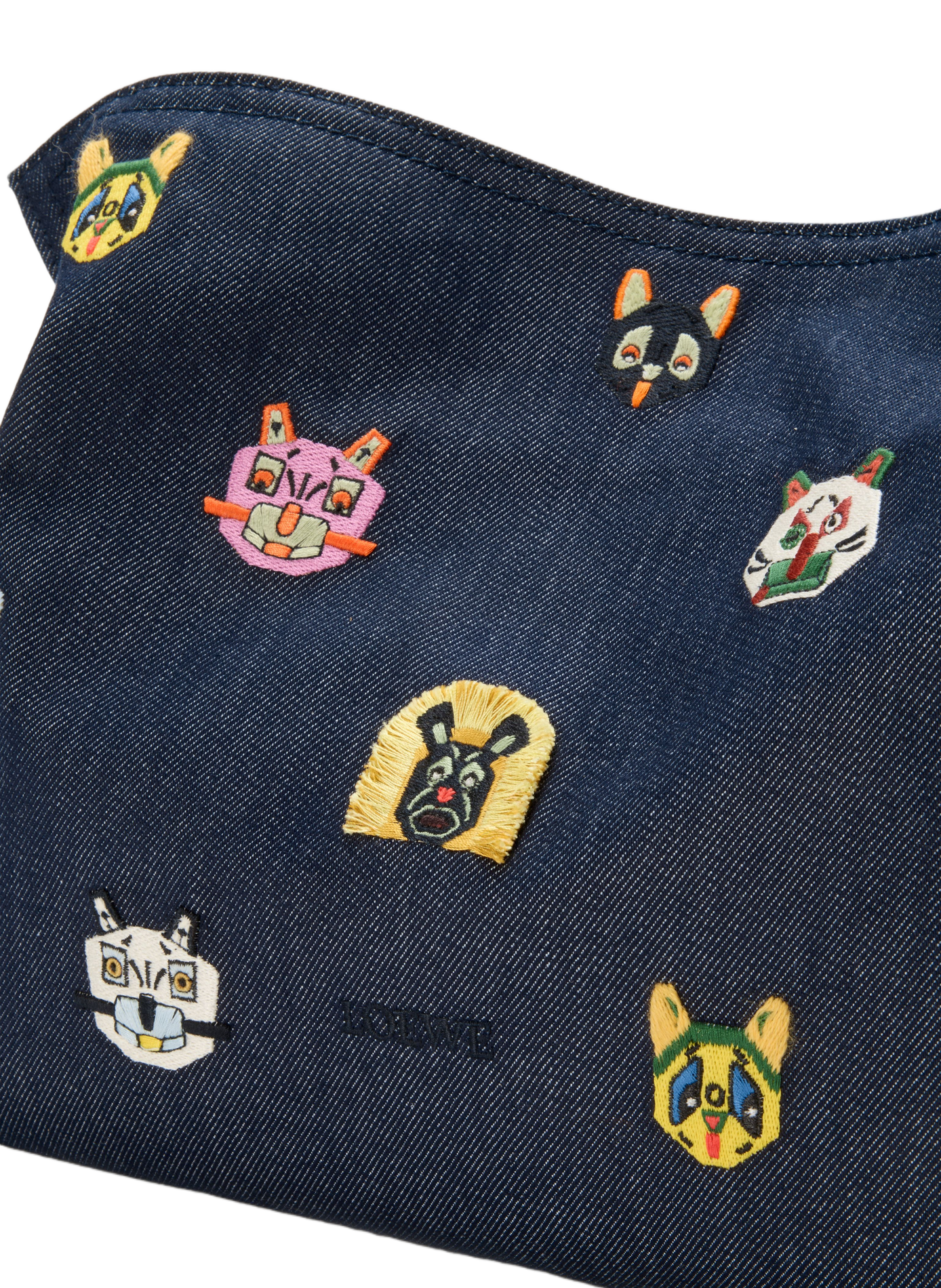 LOEWE x Louis Wain - Flamenco clutch moyen Cats en denim brodé LOEWE Bleu