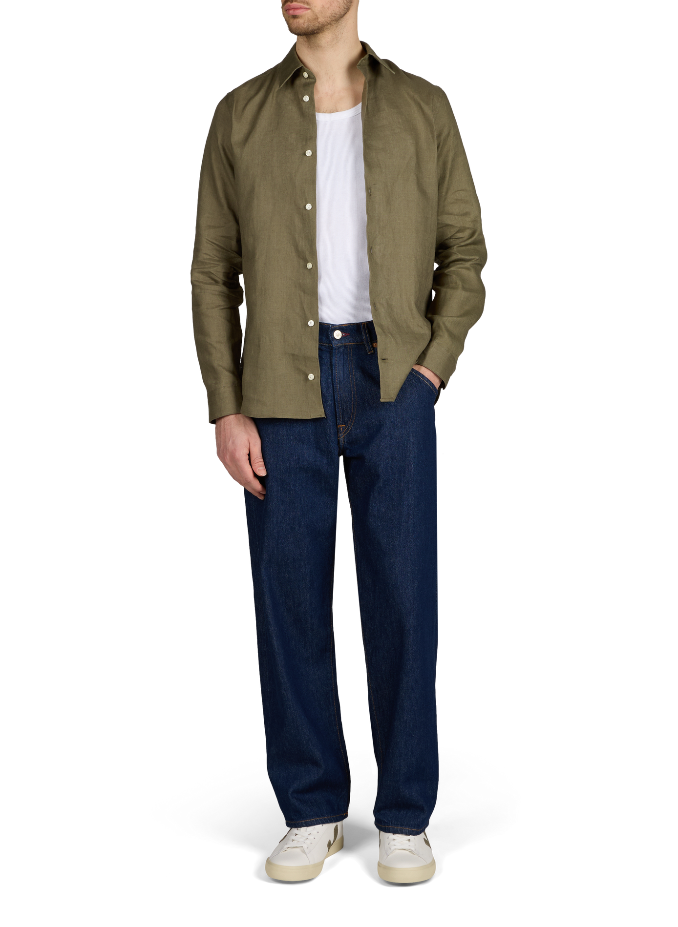 Slim-fit linen shirt AU PRINTEMPS PARIS Khaki