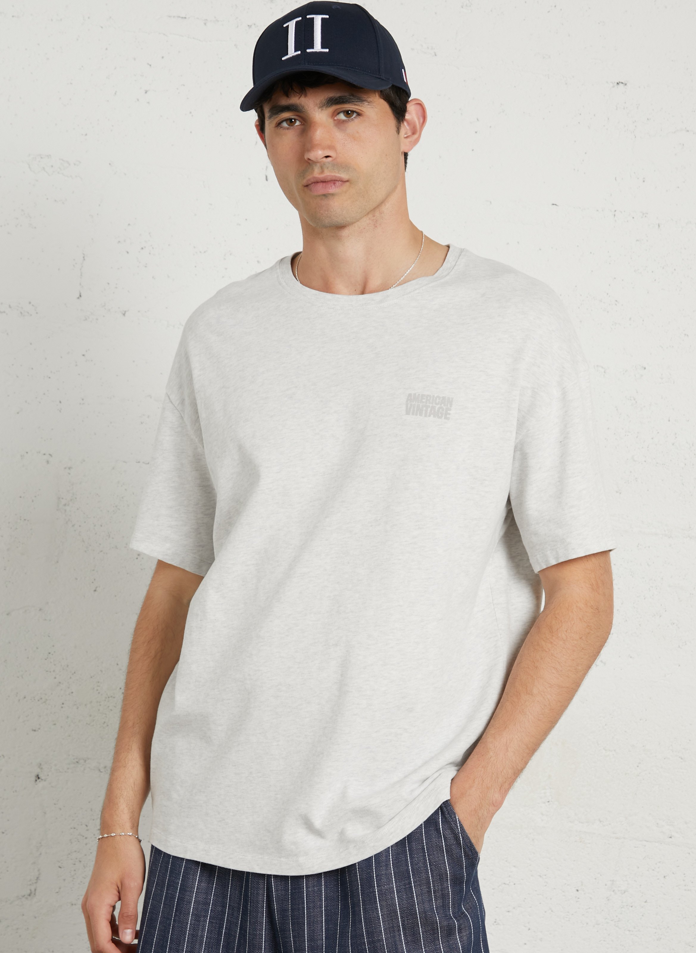 Tee-shirt droit col rond sérigraphié en coton ykobow AMERICAN VINTAGE Gris