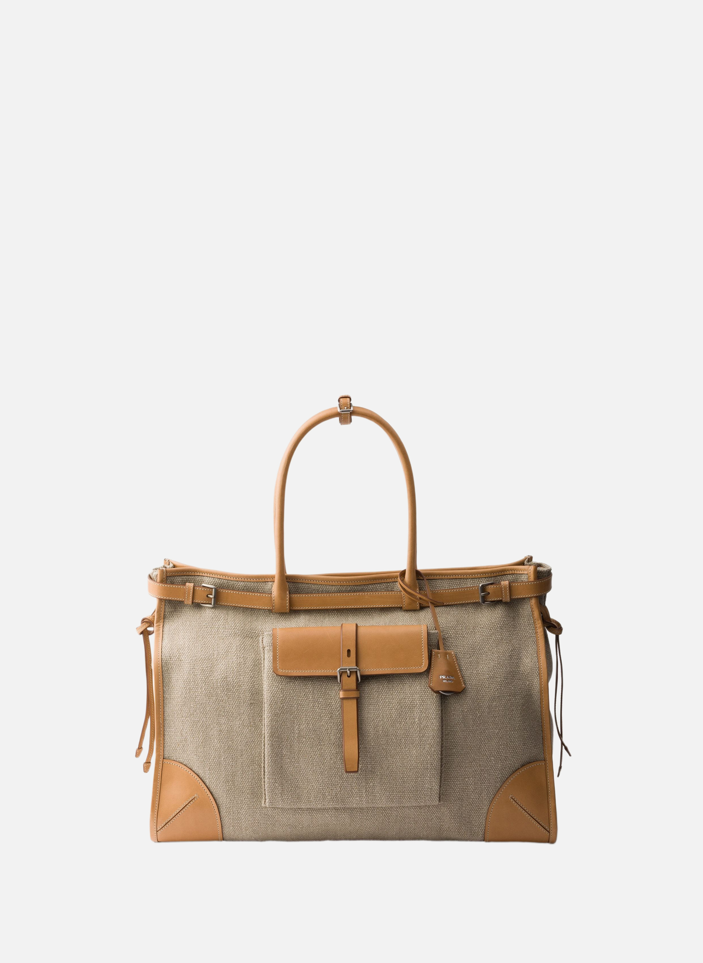 Cabas prada bonnie en lin et cuir PRADA Beige