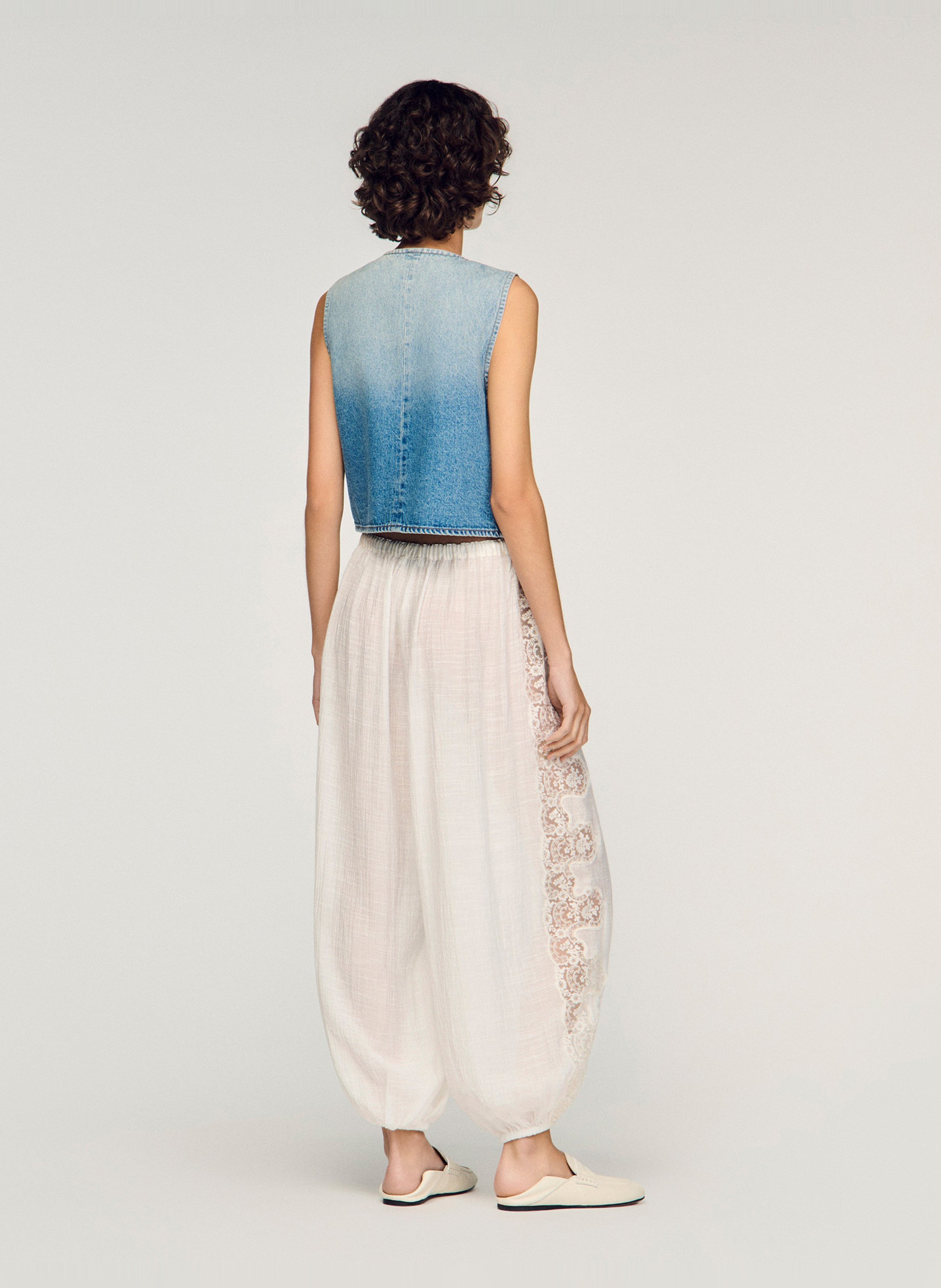 Pantalon large en dentelle SANDRO Blanc