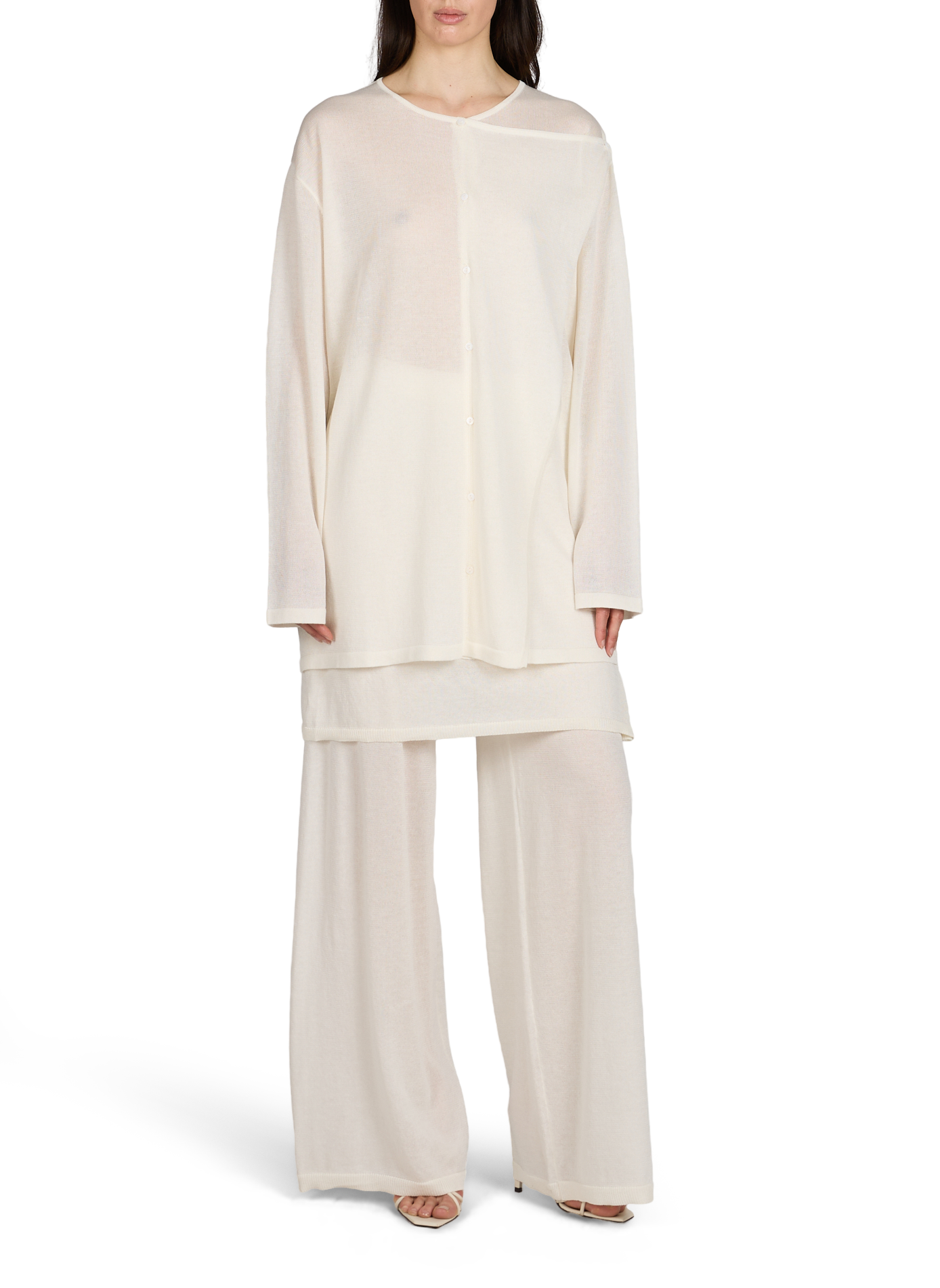 Buttoned top with round neckline in knit fabric VIKTORIA CHAN White