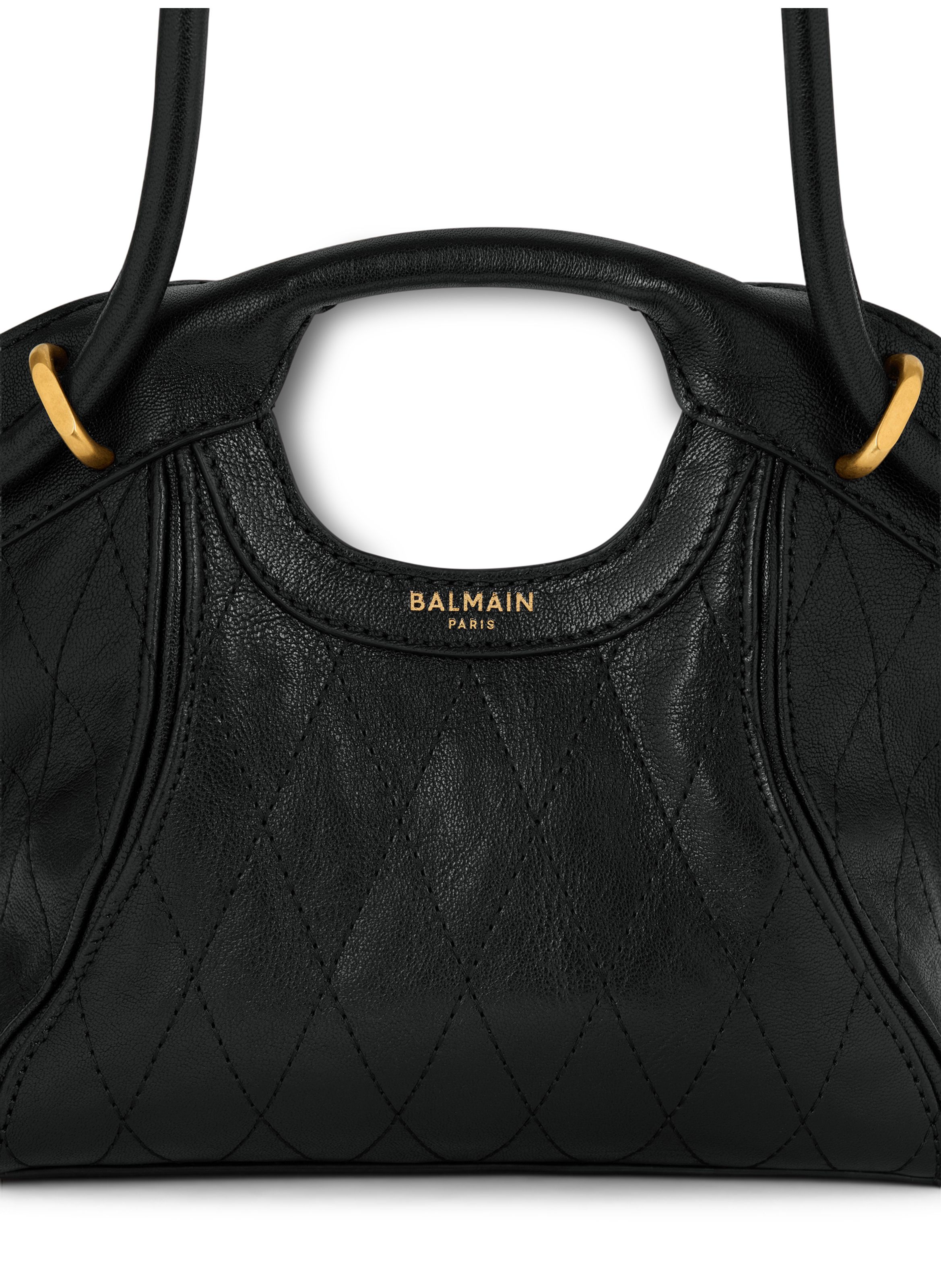 Sac cabas tote small cuir lisse surpiqué BALMAIN Noir