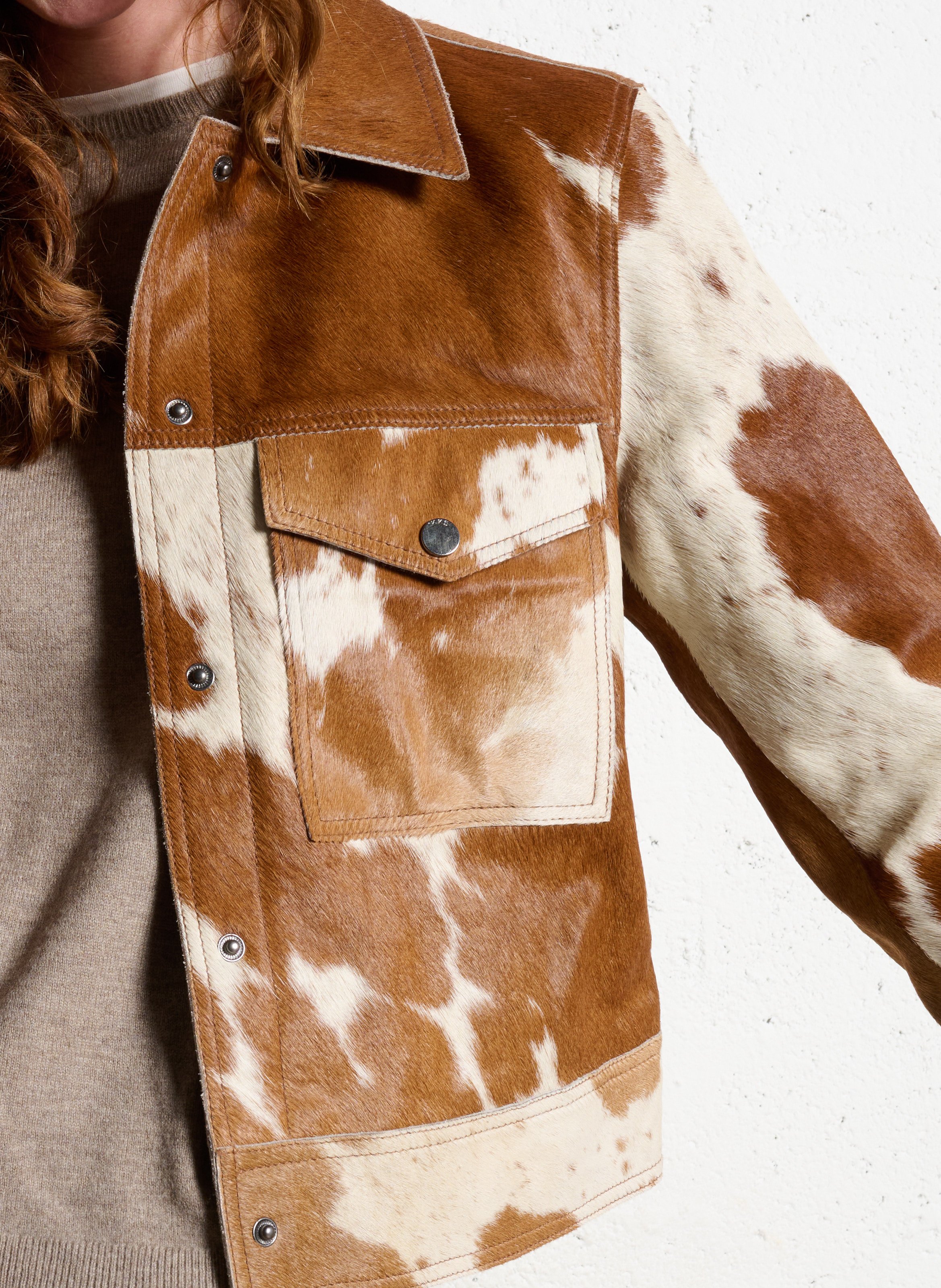 Veste droite col classique en cuir imprimé IKKS Beige