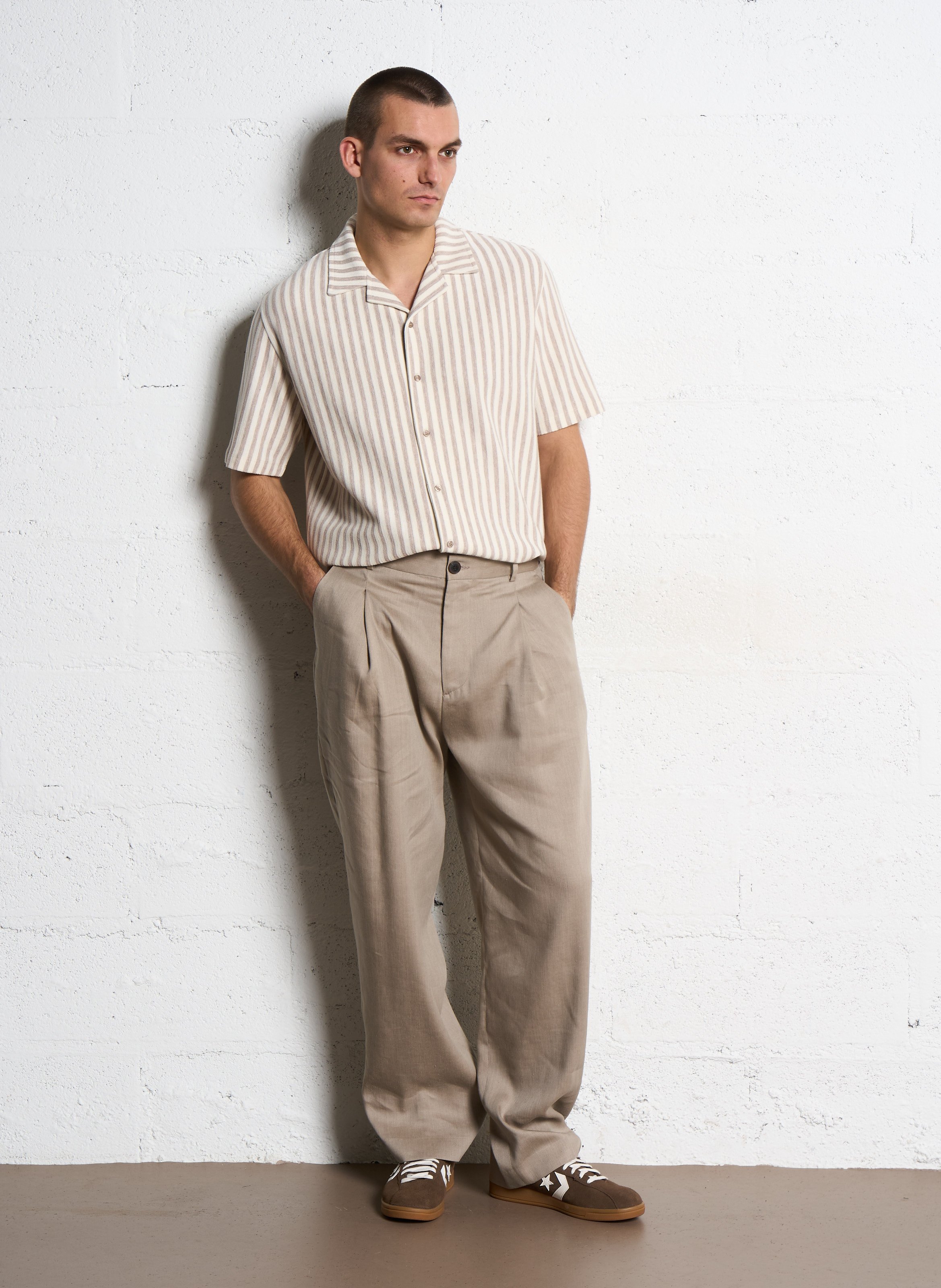 Pantalon droit en lin mélangé IKKS Beige