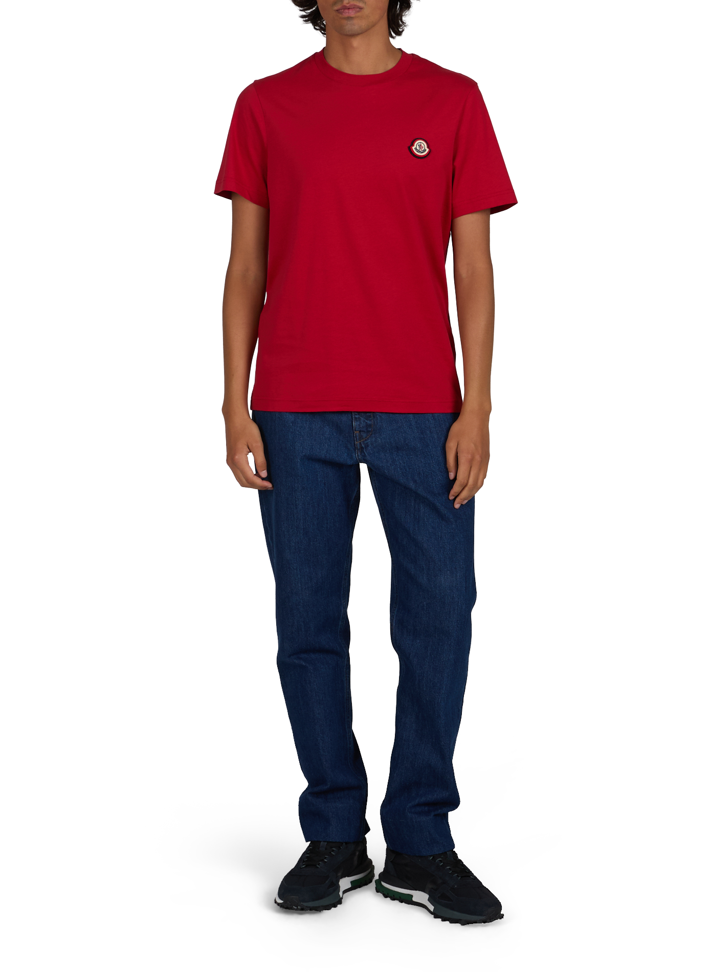 Gerades einfarbiges T-Shirt mit Rundhalsausschnitt MONCLER Rot