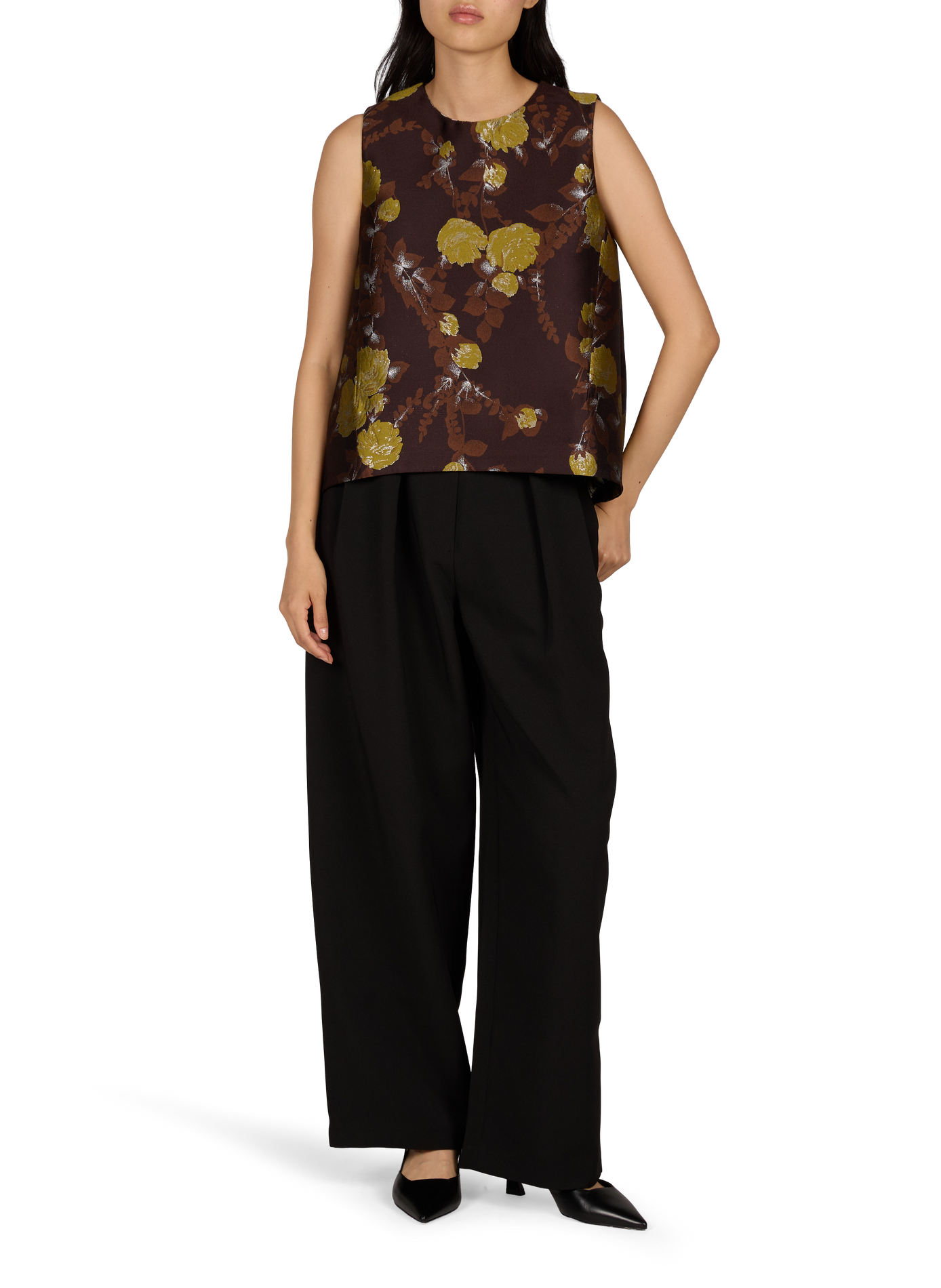 Straight-fit printed scoop-neck tank top LA DOUBLEJ Brown