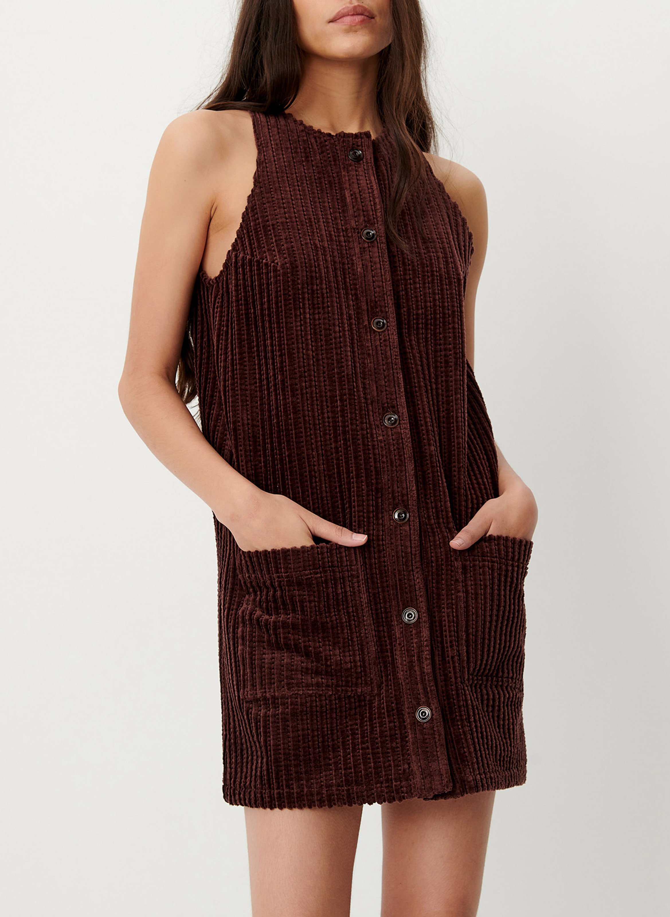 Robe courte sans manches en velours côtelé ondinette SESSUN Marron