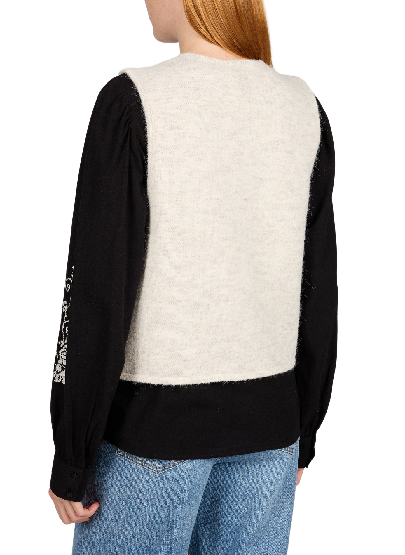 Gilet col rond droit brodé VILA Beige