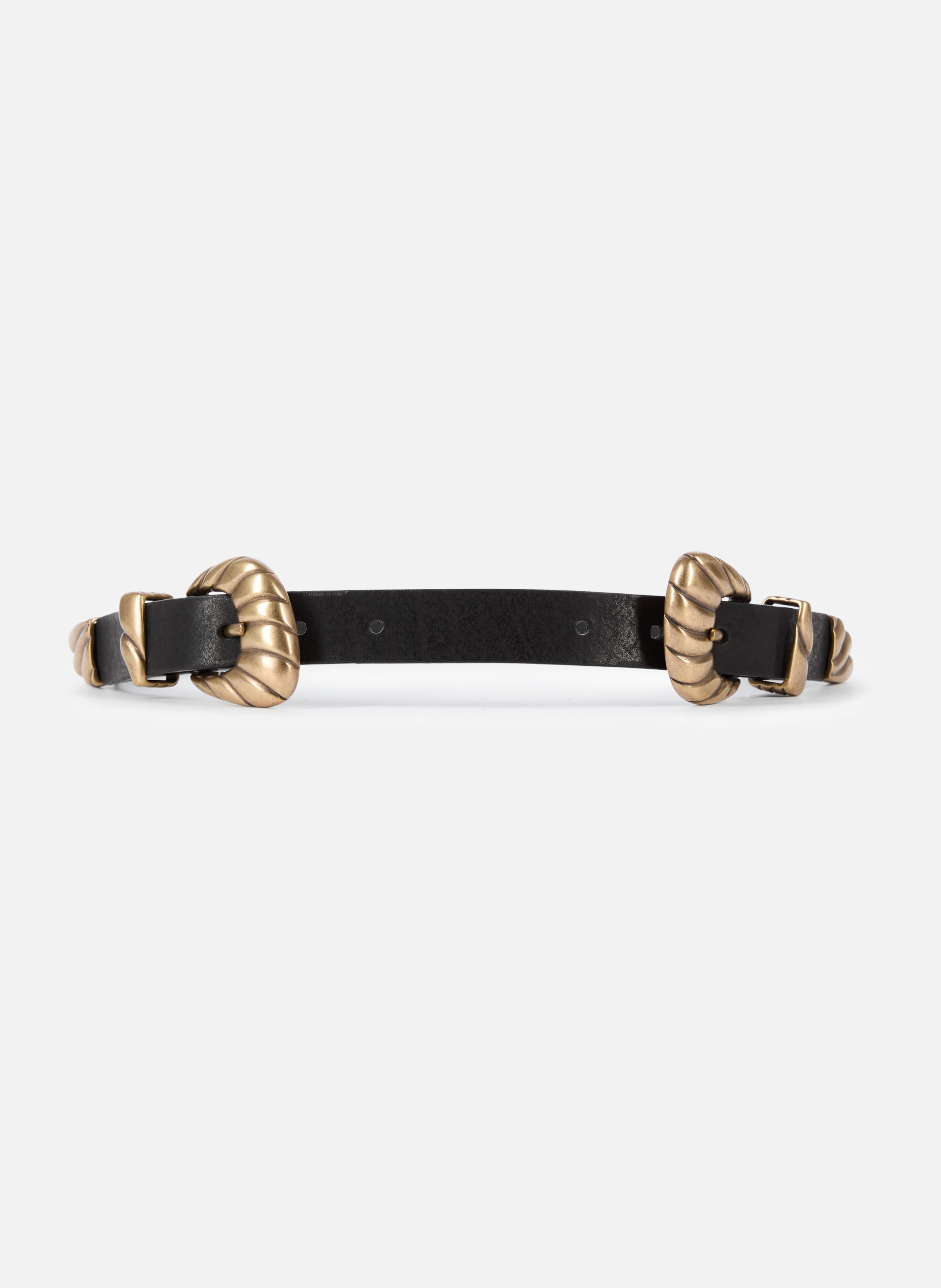 Ceinture fine à double boucle en cuir THE KOOPLES Noir