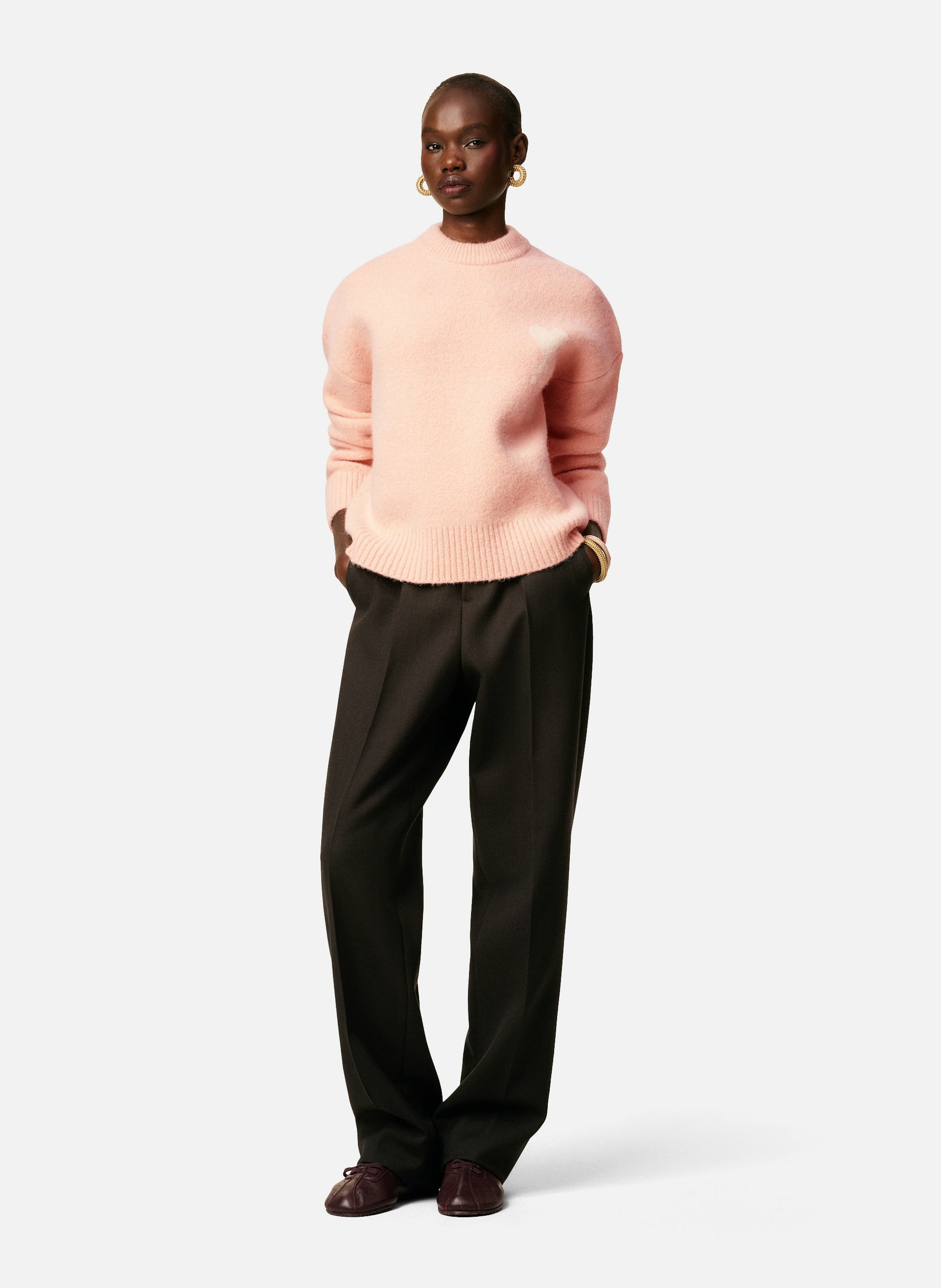 Pull col rond ami de coeur en alpaga unisexe AMI PARIS Rose