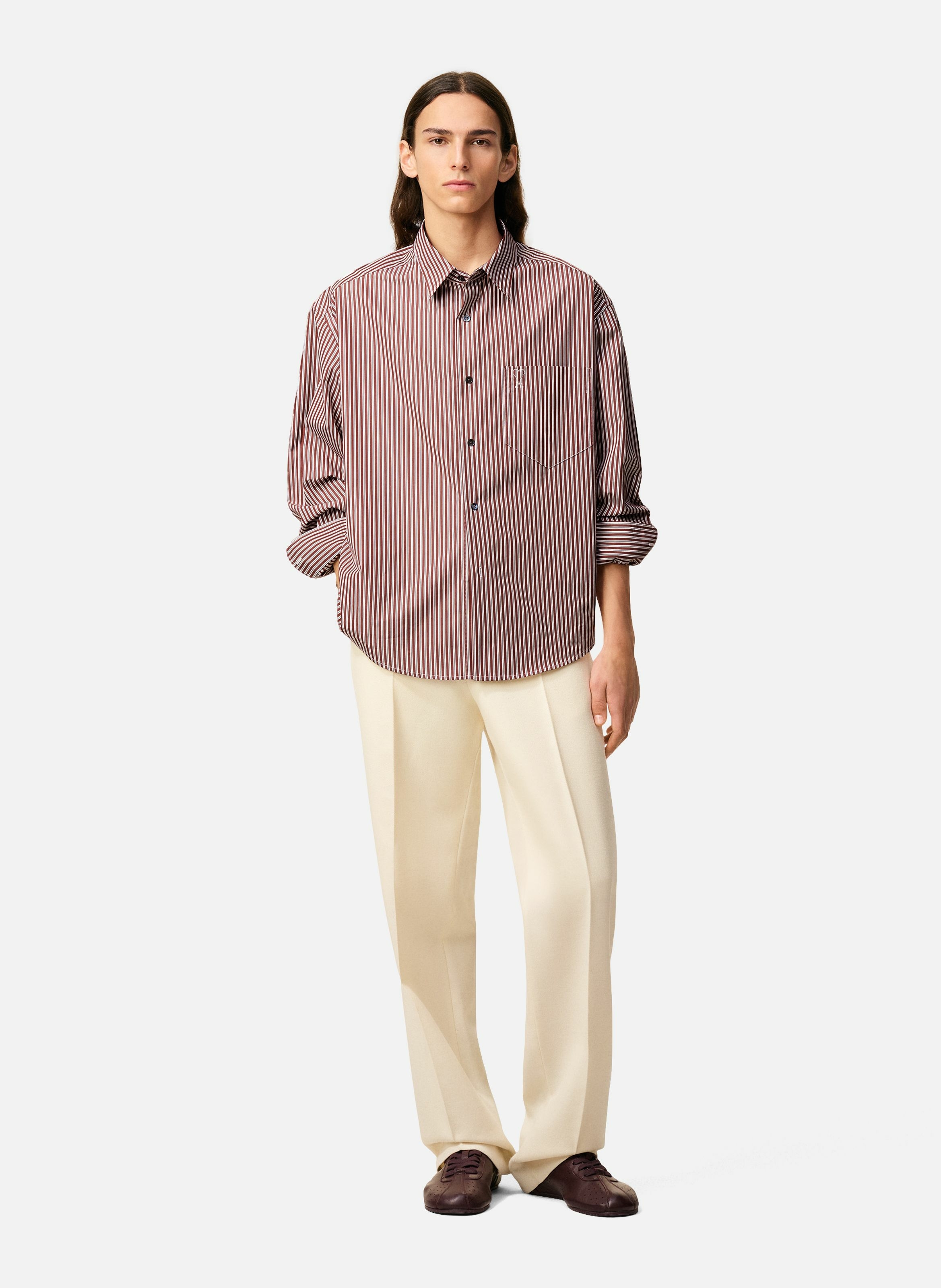 Chemise boxy rayée ami de coeur  en coton unisexe AMI PARIS Rouge