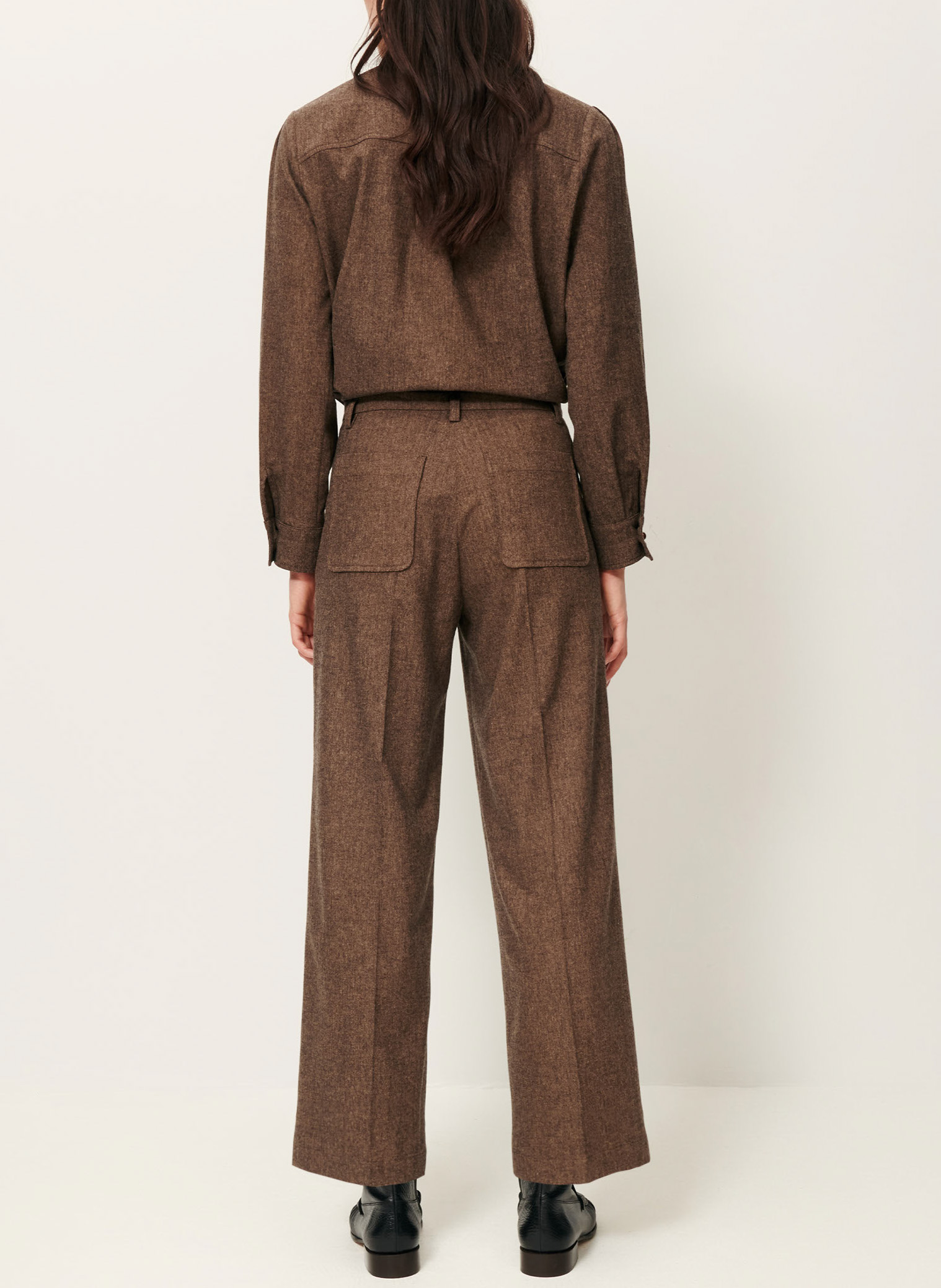 Pantalon large en laine mélangée aldiwool SESSUN Marron