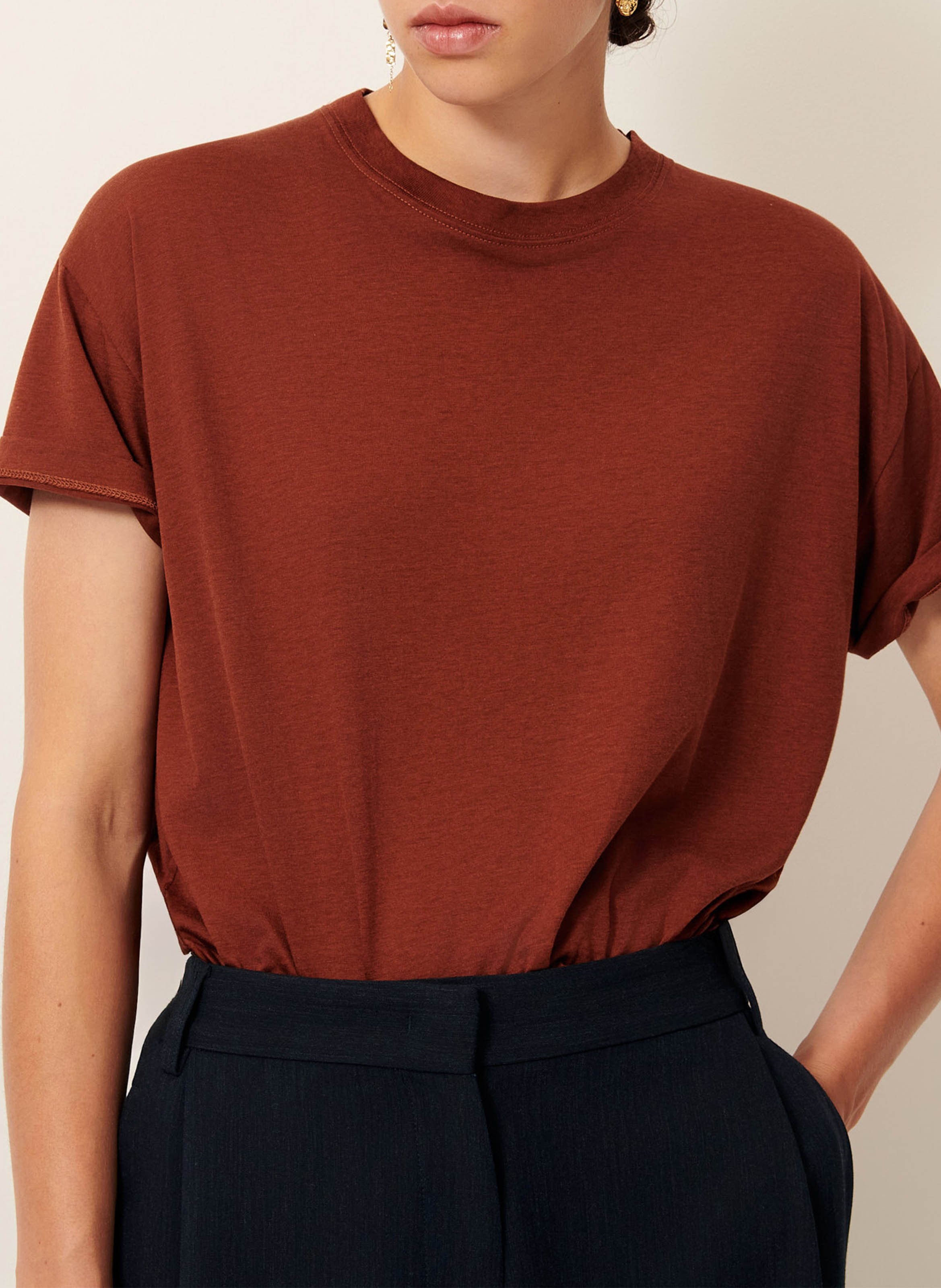 Tee-shirt oversize col rond too SESSUN Marron