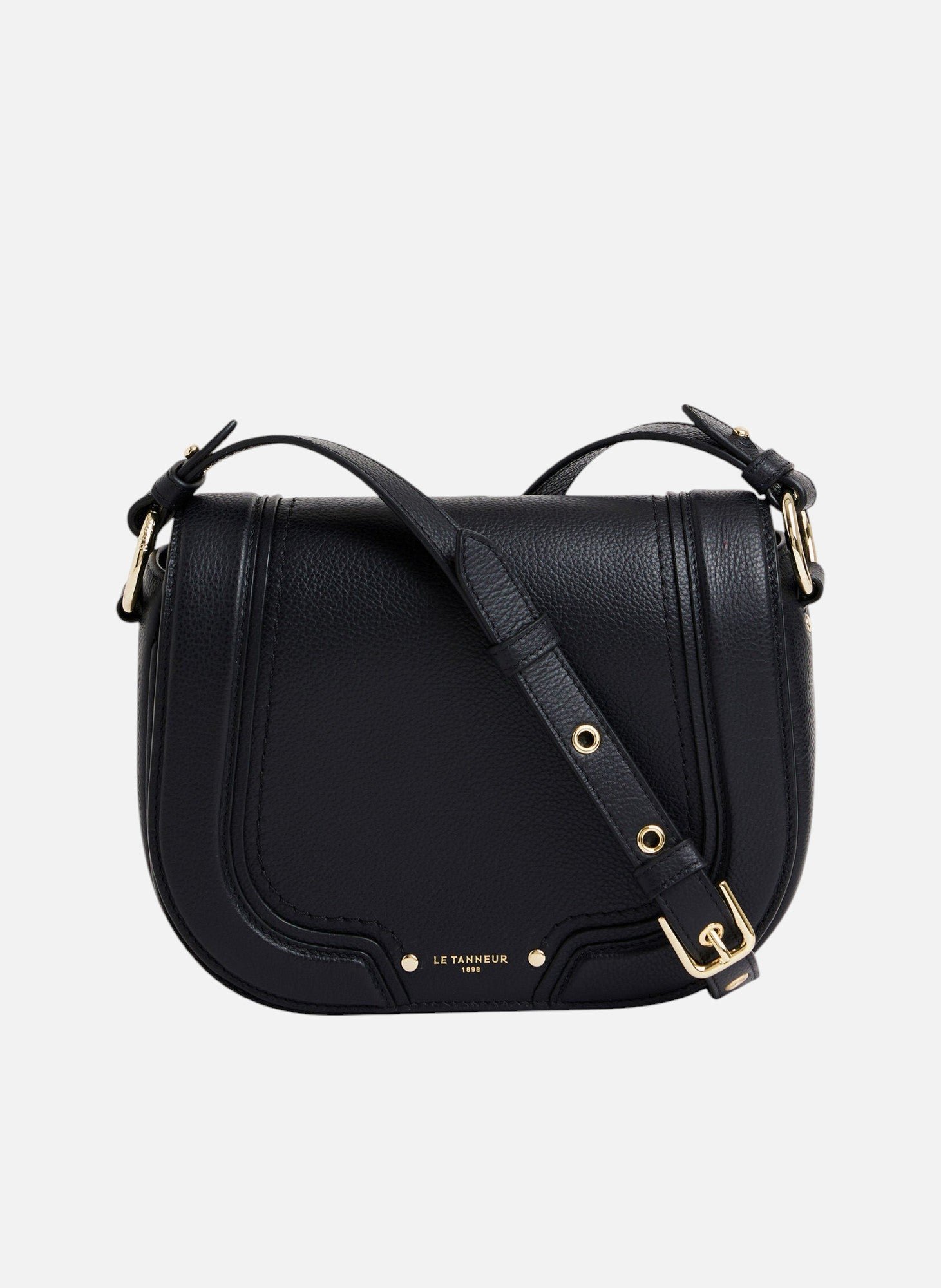 Sac bandoulière moyen modèle ella en cuir grainé Noir