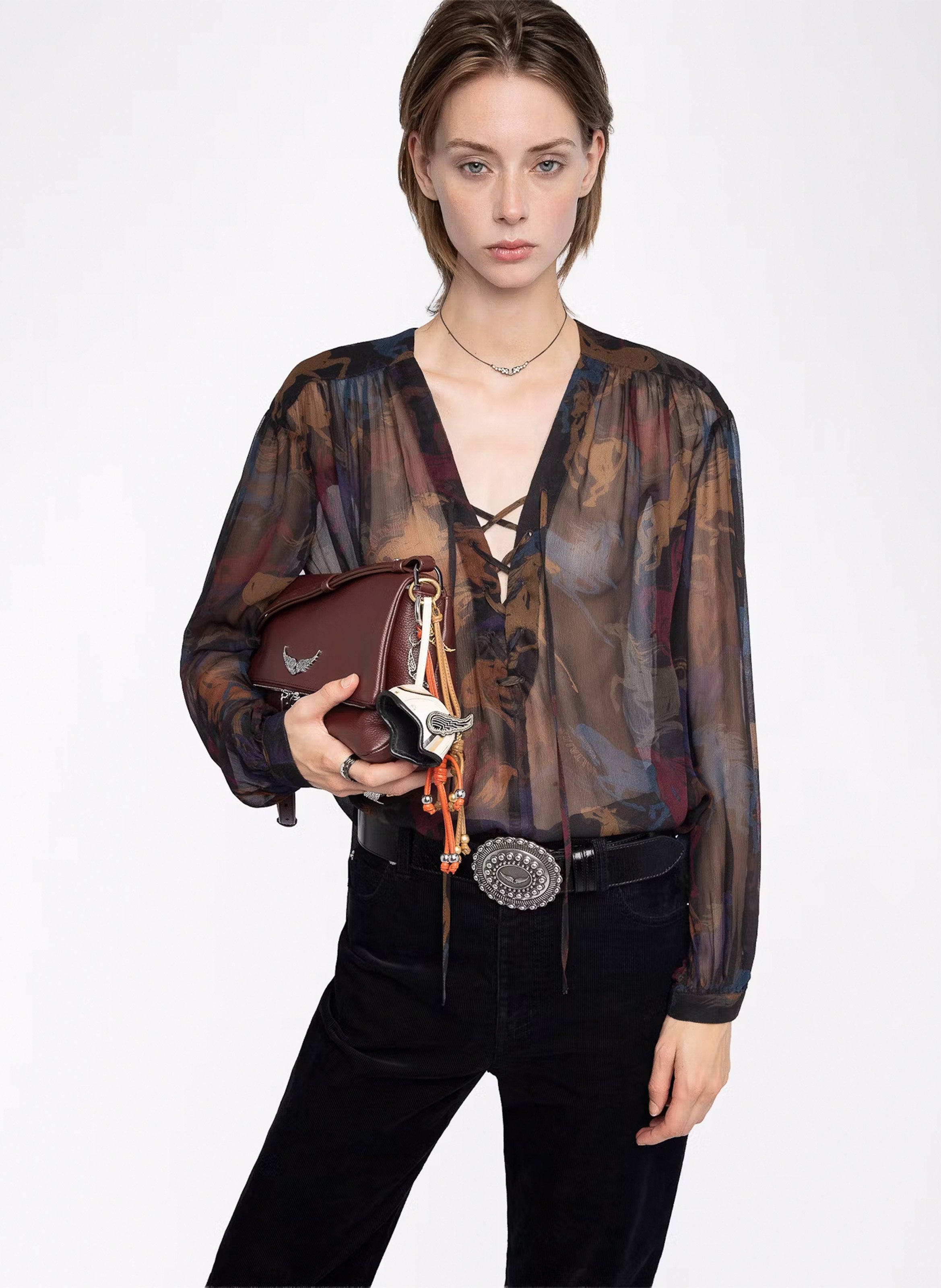 Blouse col v imprimée tamela ZADIG&VOLTAIRE Marron