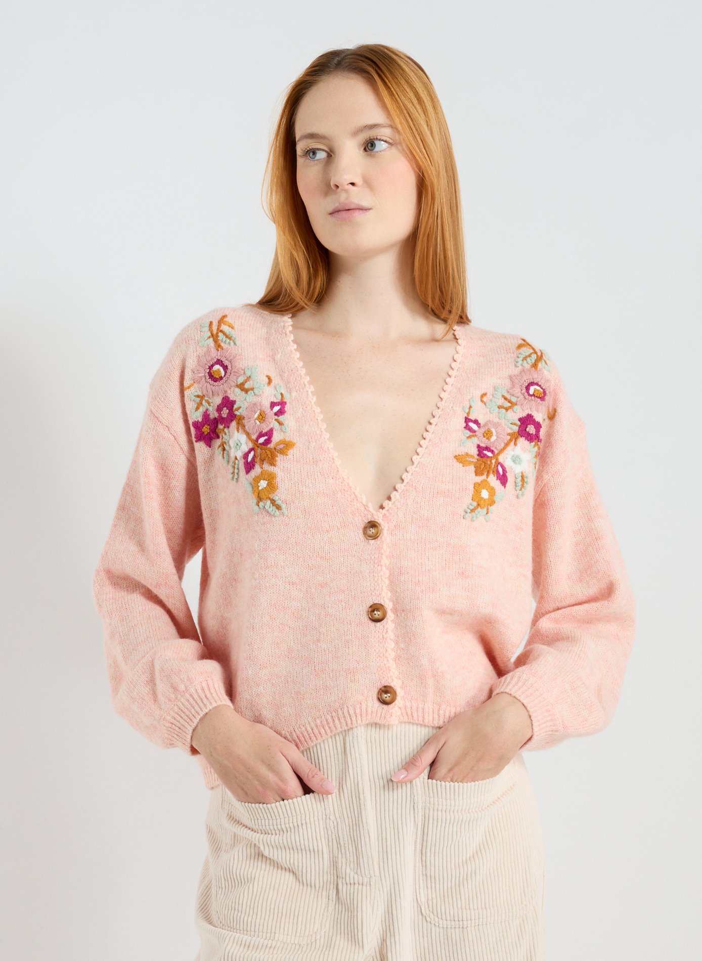 Cardigan ample brodé Rose by LOUISE MISHA LOUISE MISHA Cardigan ample brodé Rose