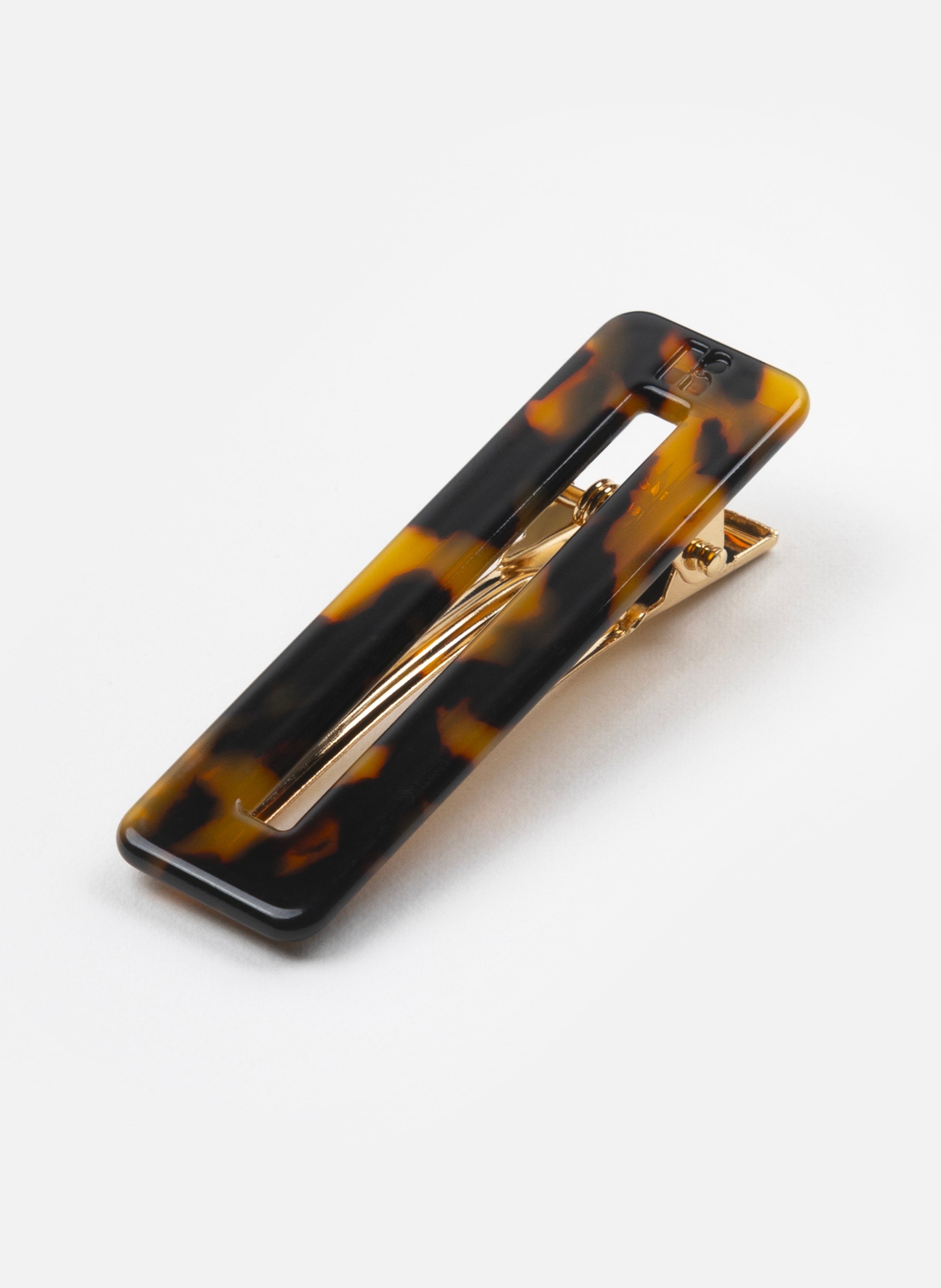 KURAGE GINZA Barrette à cheveux rectangle en acétate de cellulose et acier inoxydable Marron