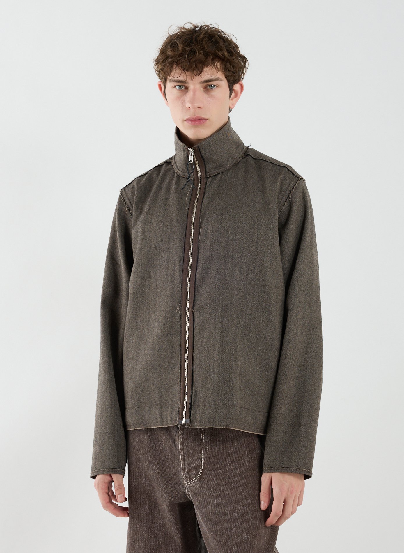 Veste effilochée à col montant en laine vierge CAMIEL FORTGENS Gris